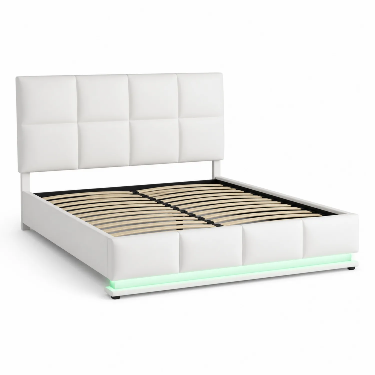Cama doble de cuero sintético blanca con LED 200x160 cm