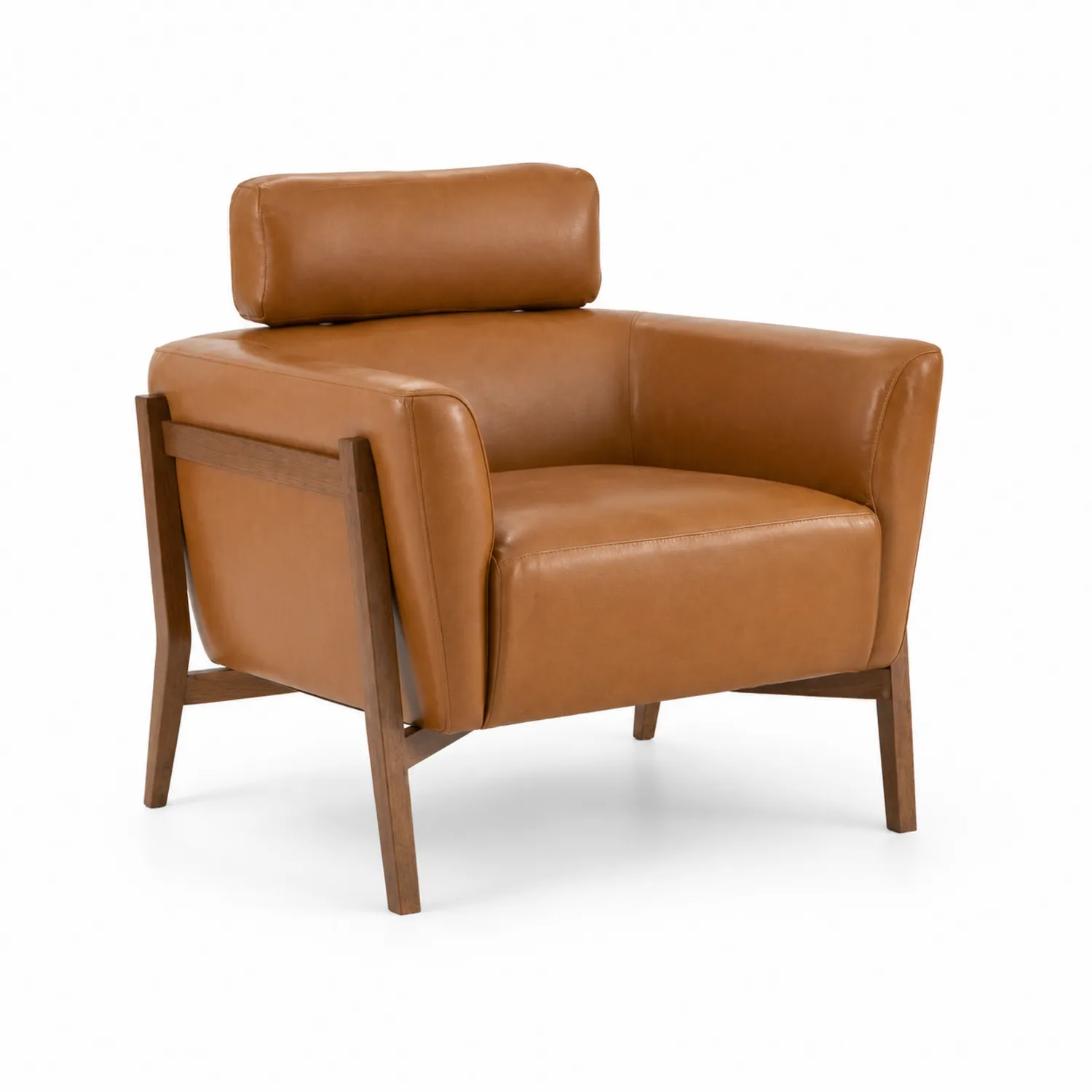 Sillón de Cuero PU con Patas de Madera de Roble Marrón