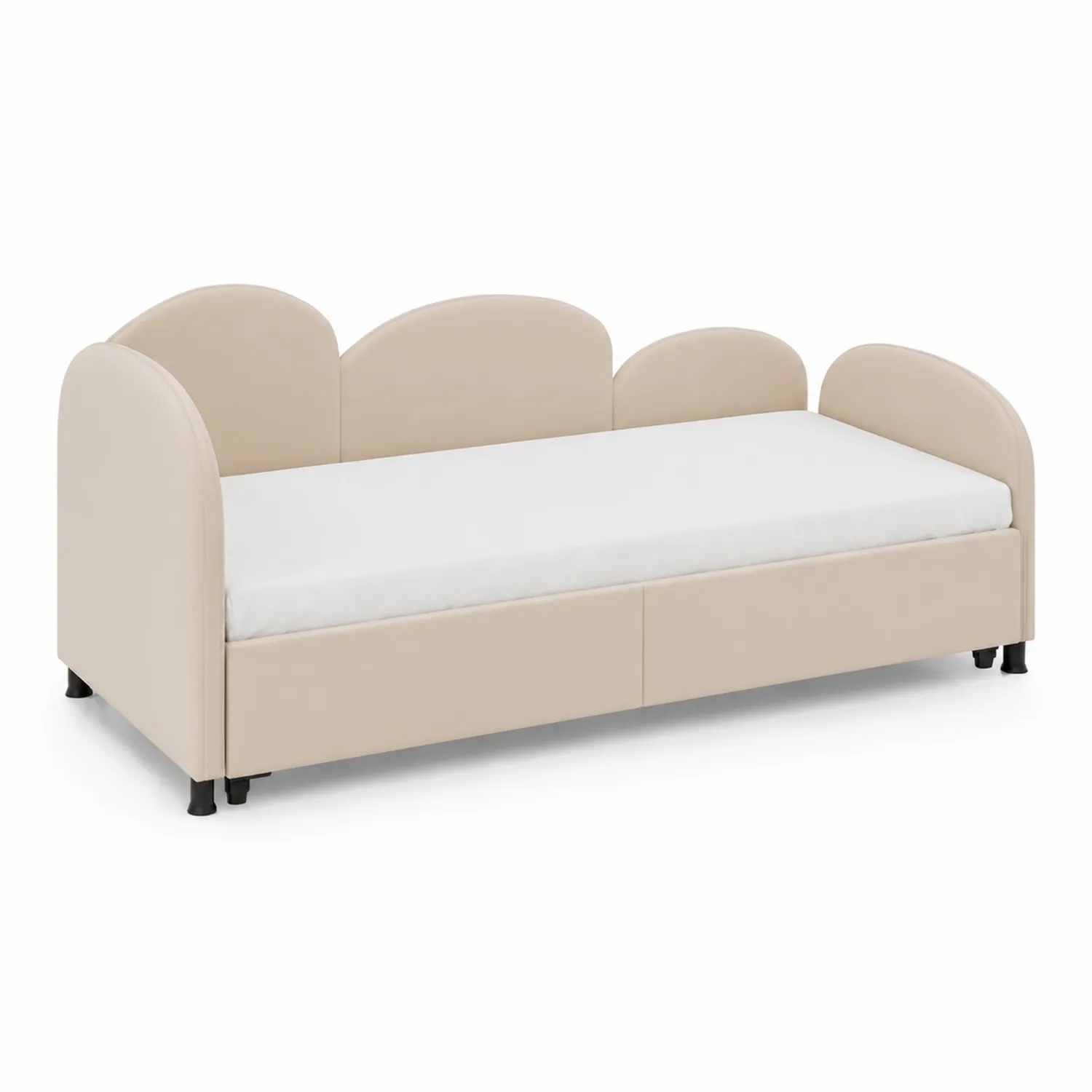 Sofá cama de tela sintética beige con almacenaje 200x90x80 cm