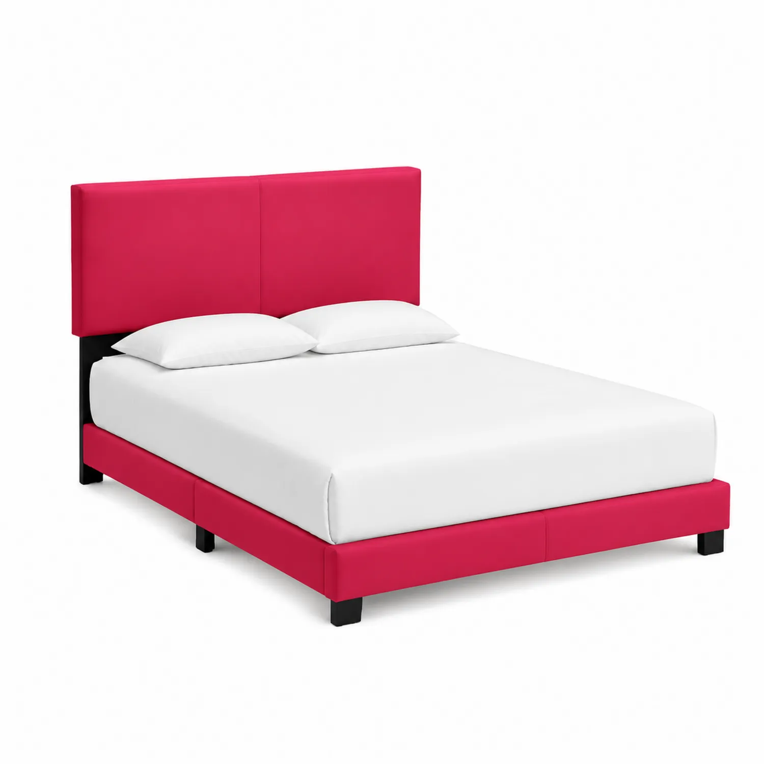 Cama doble con cabecero tapizado en poliéster rosa
