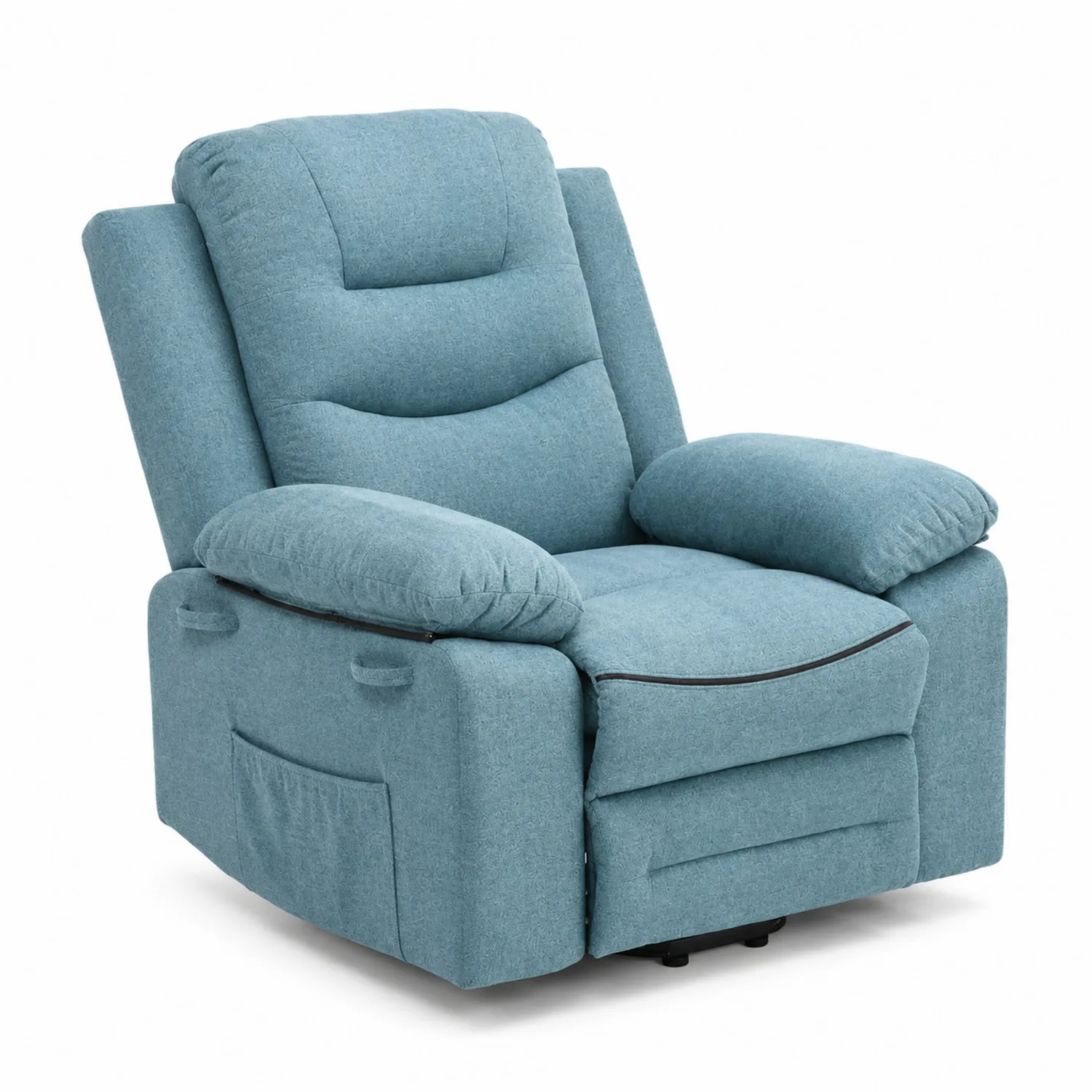 Sillón reclinable de poliéster azul con reposabrazos
