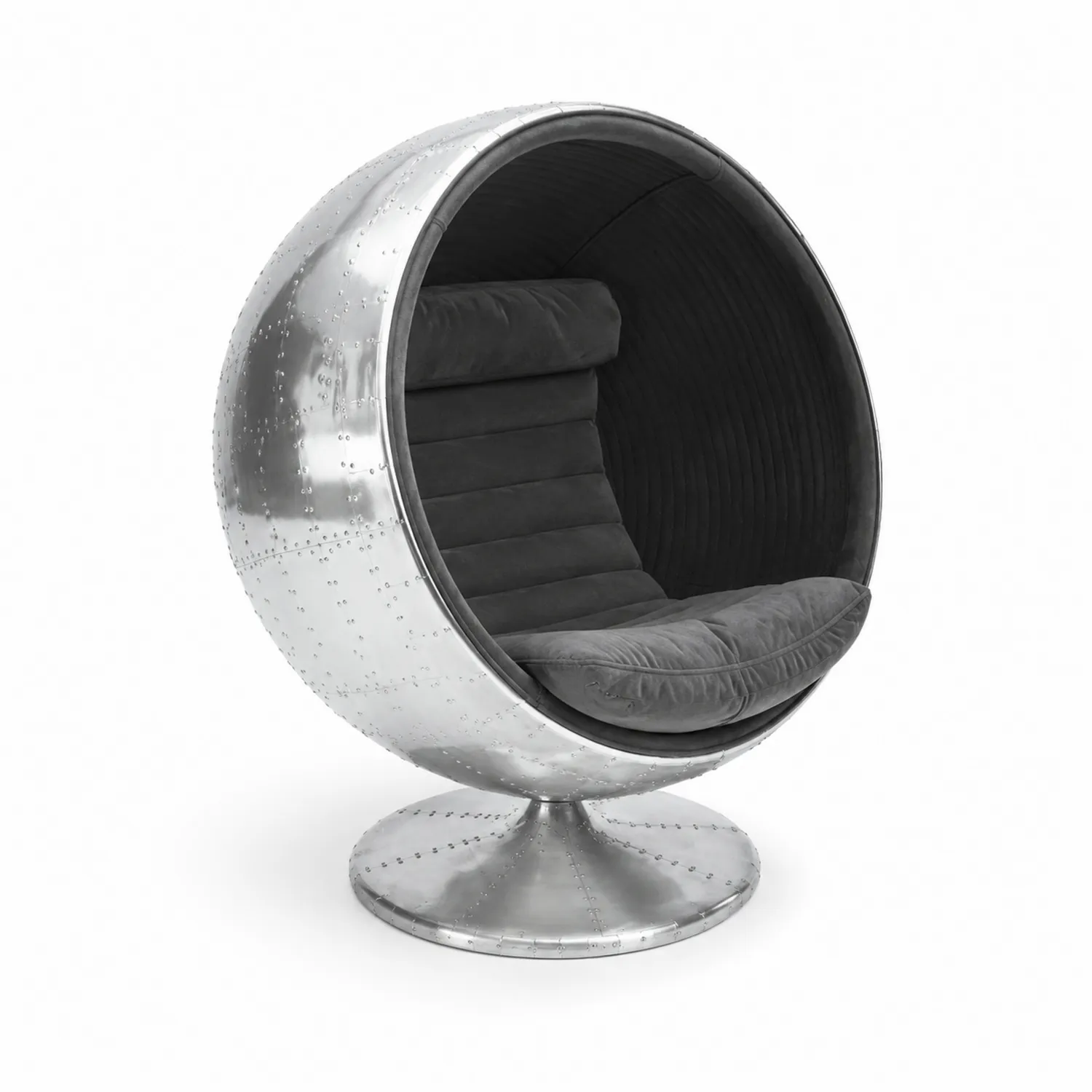 Silla de Aluminio y Tela Gris Oscura en Forma de Esfera 120x150 cm