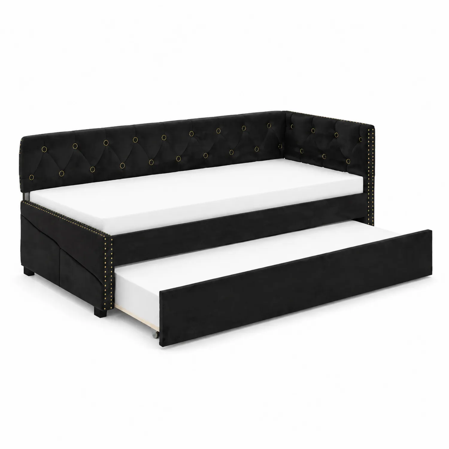 Diván cama de terciopelo negro con almacenamiento
