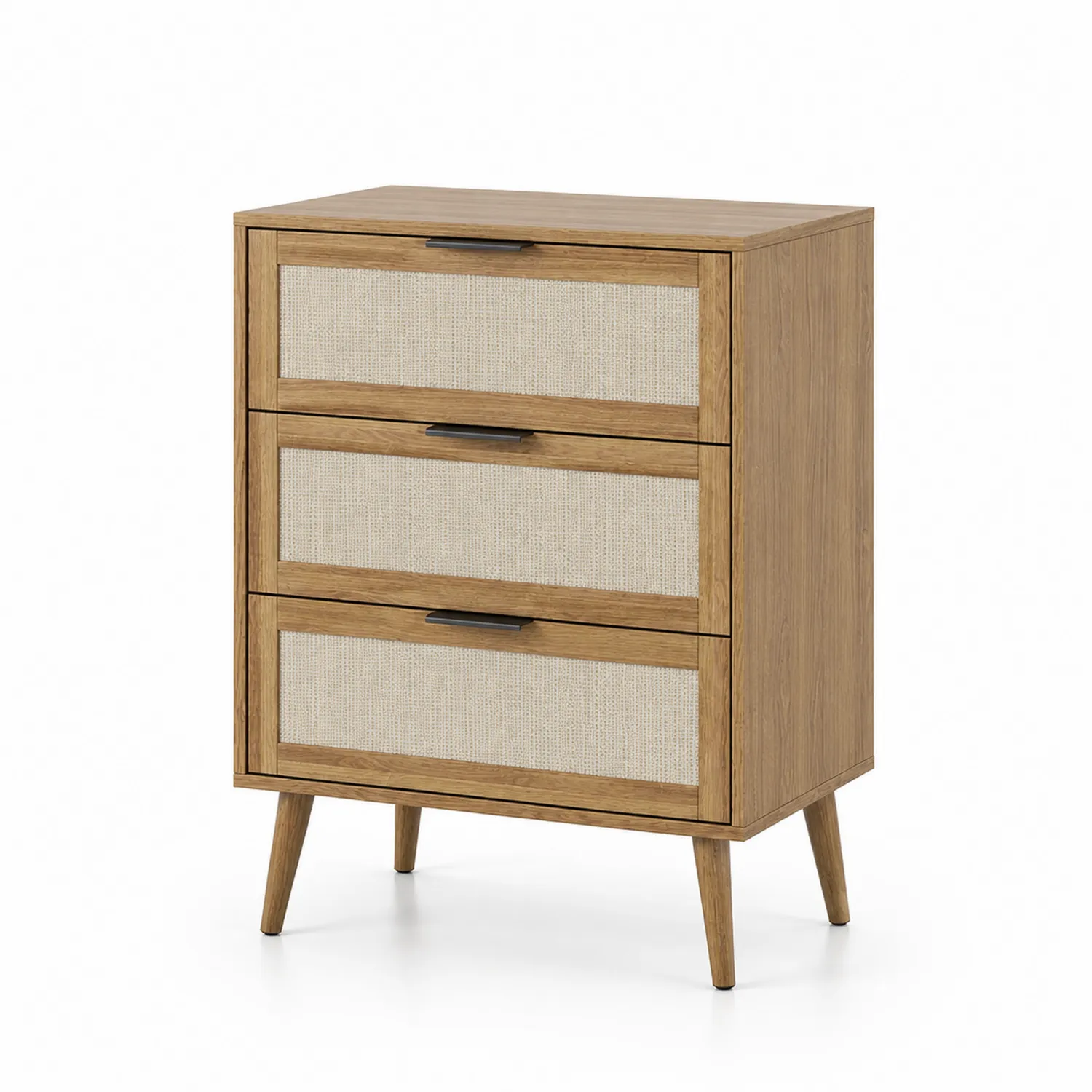 Cajonera de Madera de Roble con Cajones de Lino Beige