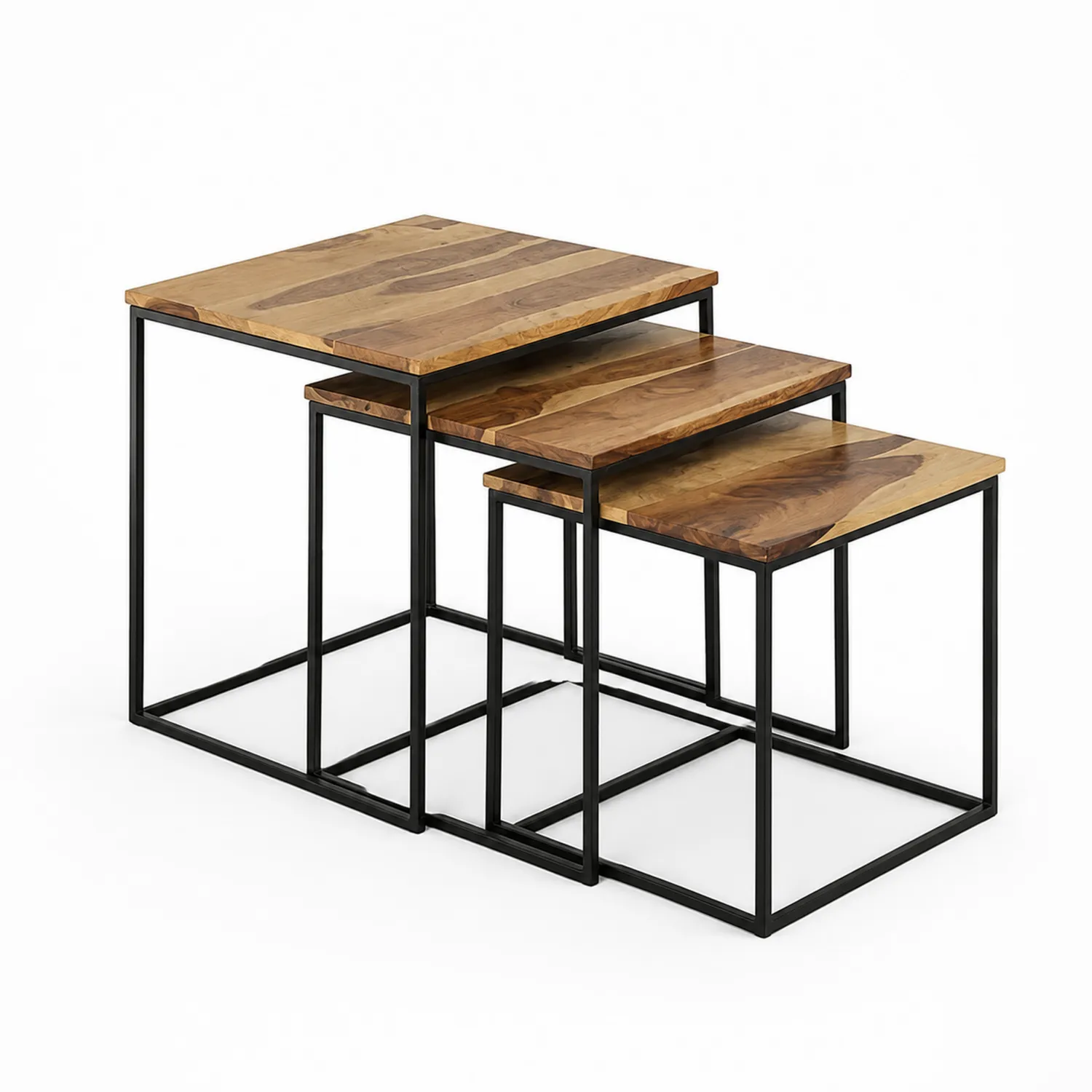 Juego de mesas nido de madera y metal negro