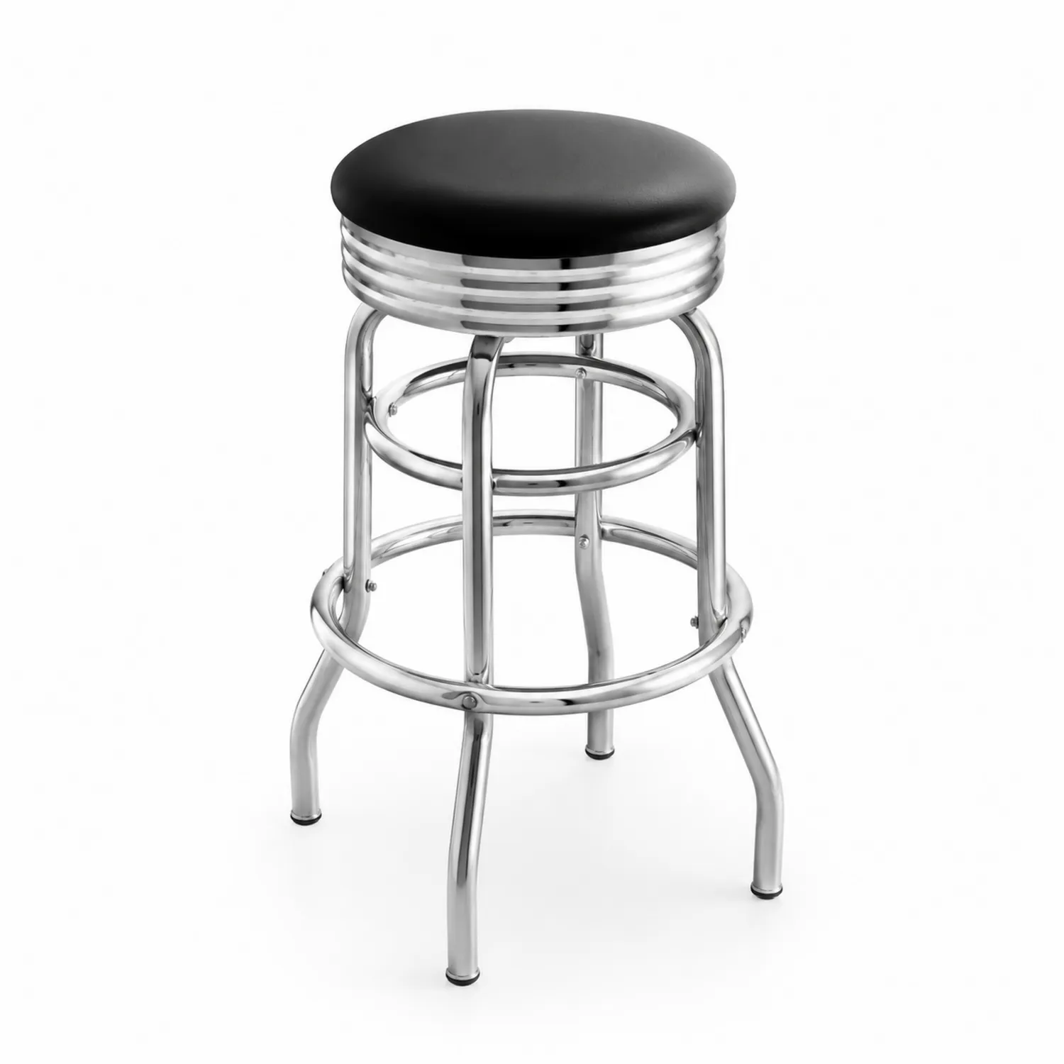 Taburete redondo en cuero sintético y metal cromado 75 cm