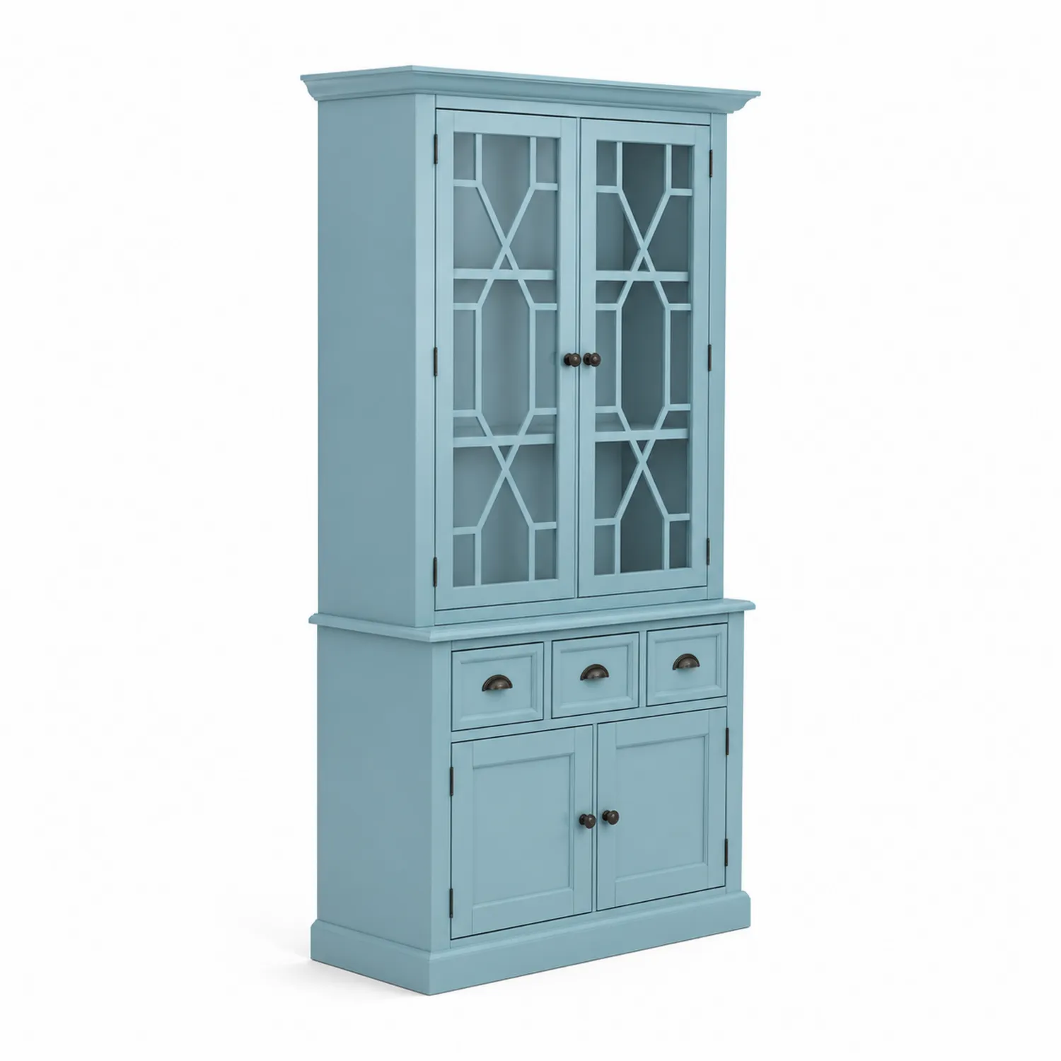 Armario de Madera Azul con Puertas de Vidrio Templado 200x90x40cm