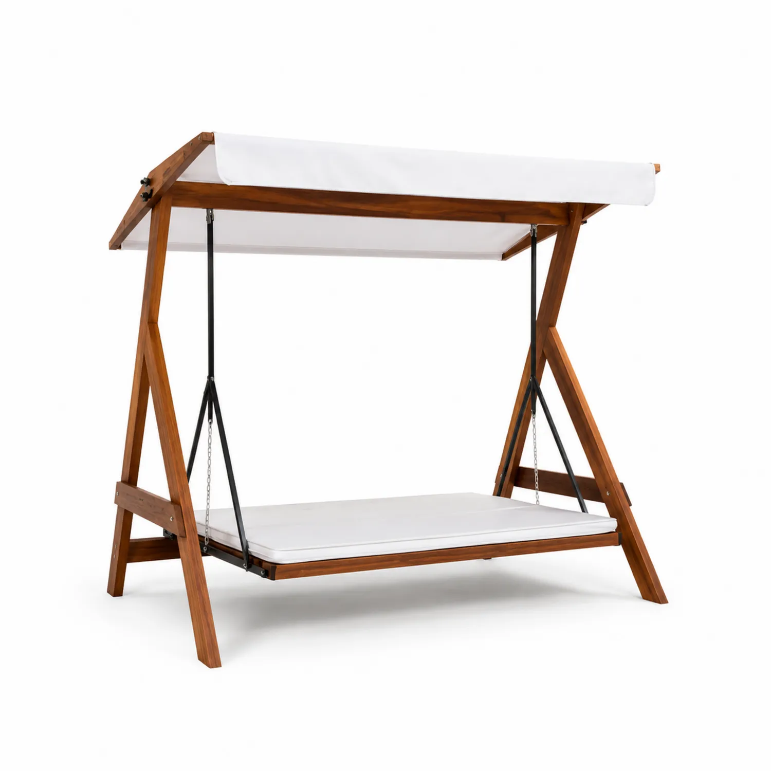 Columpio de Madera de Acacia con Toldo y Cojines Blancos