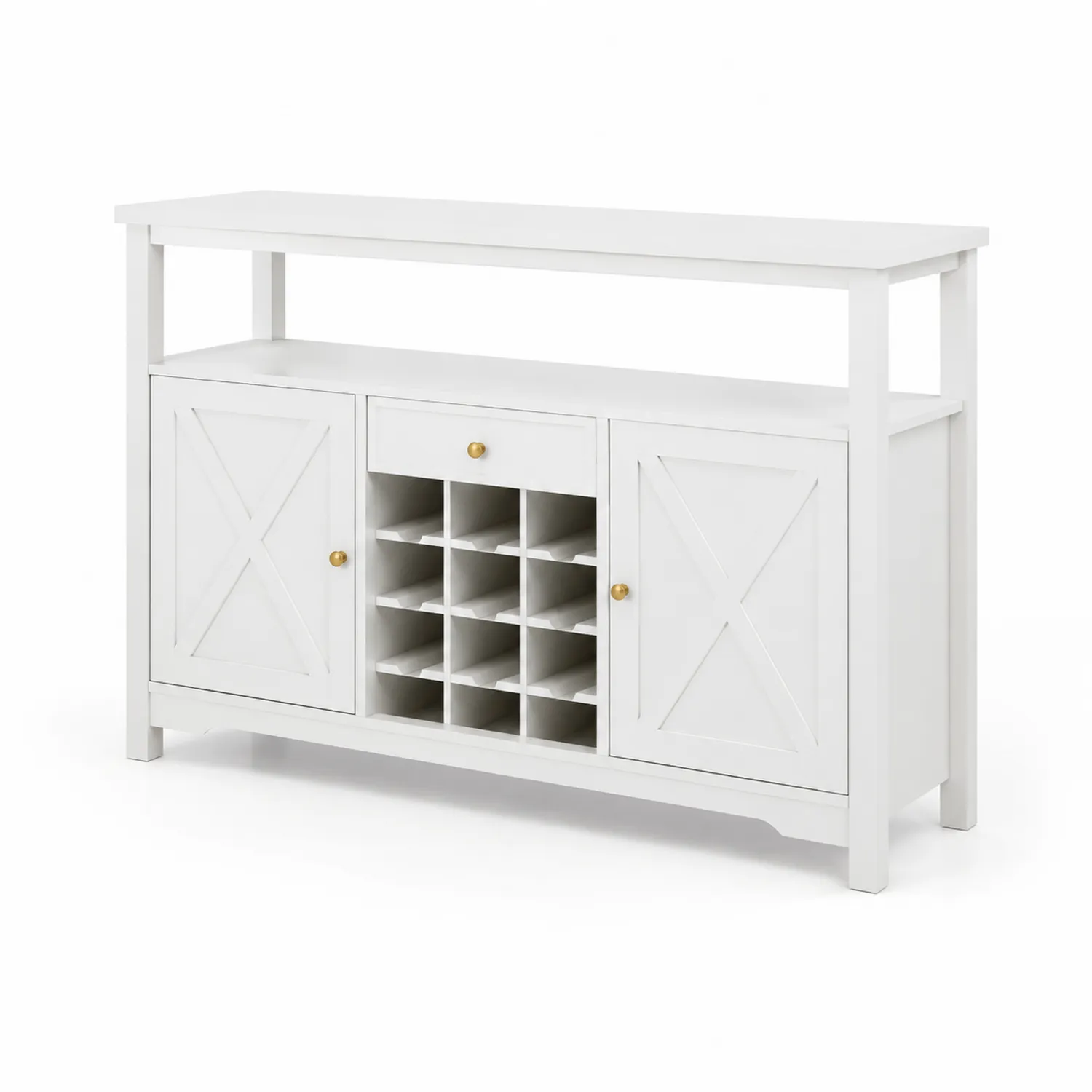 Aparador de MDF Blanco con Estantería para Vino