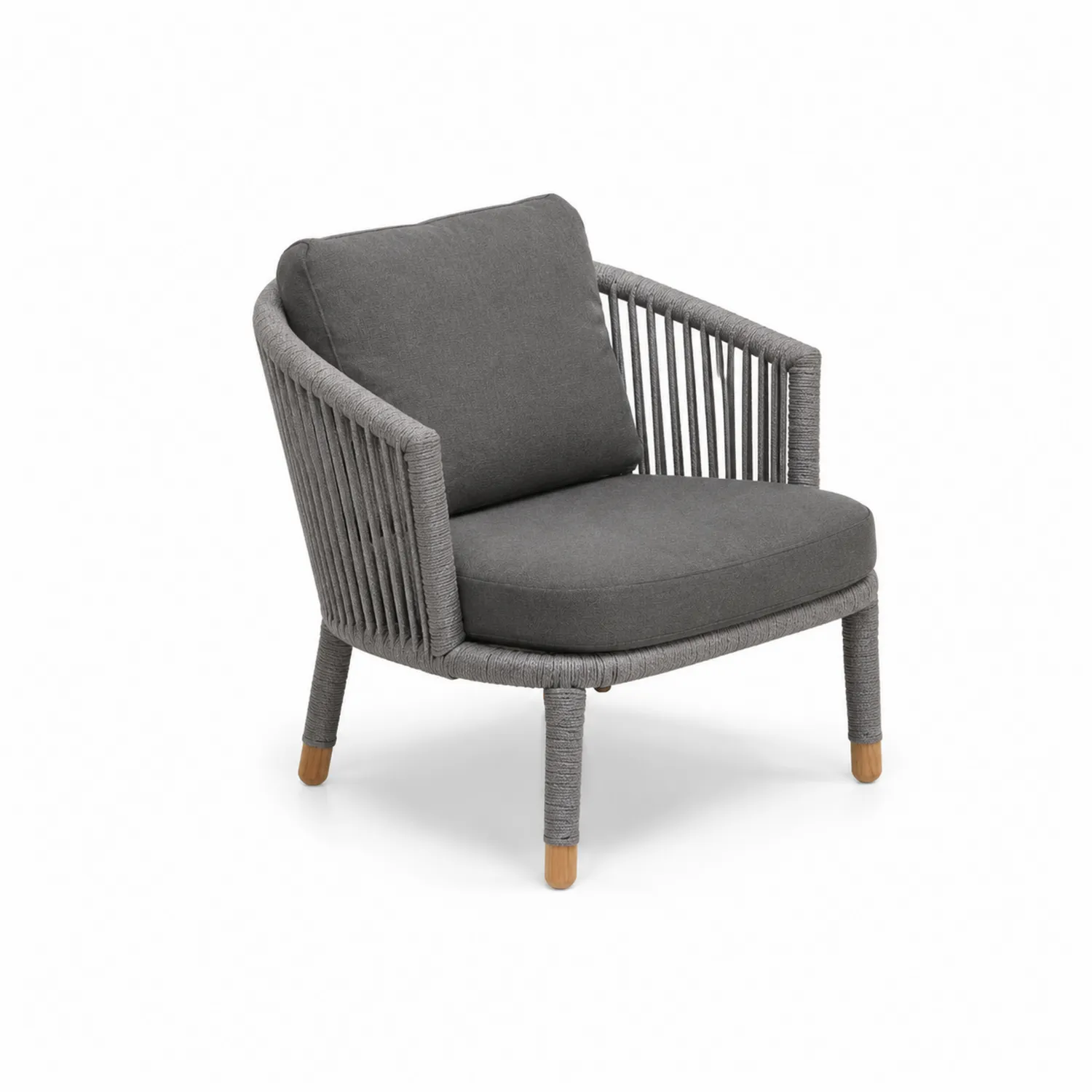 Silla de Cuerda Sintética Gris con Cojines de Poliéster