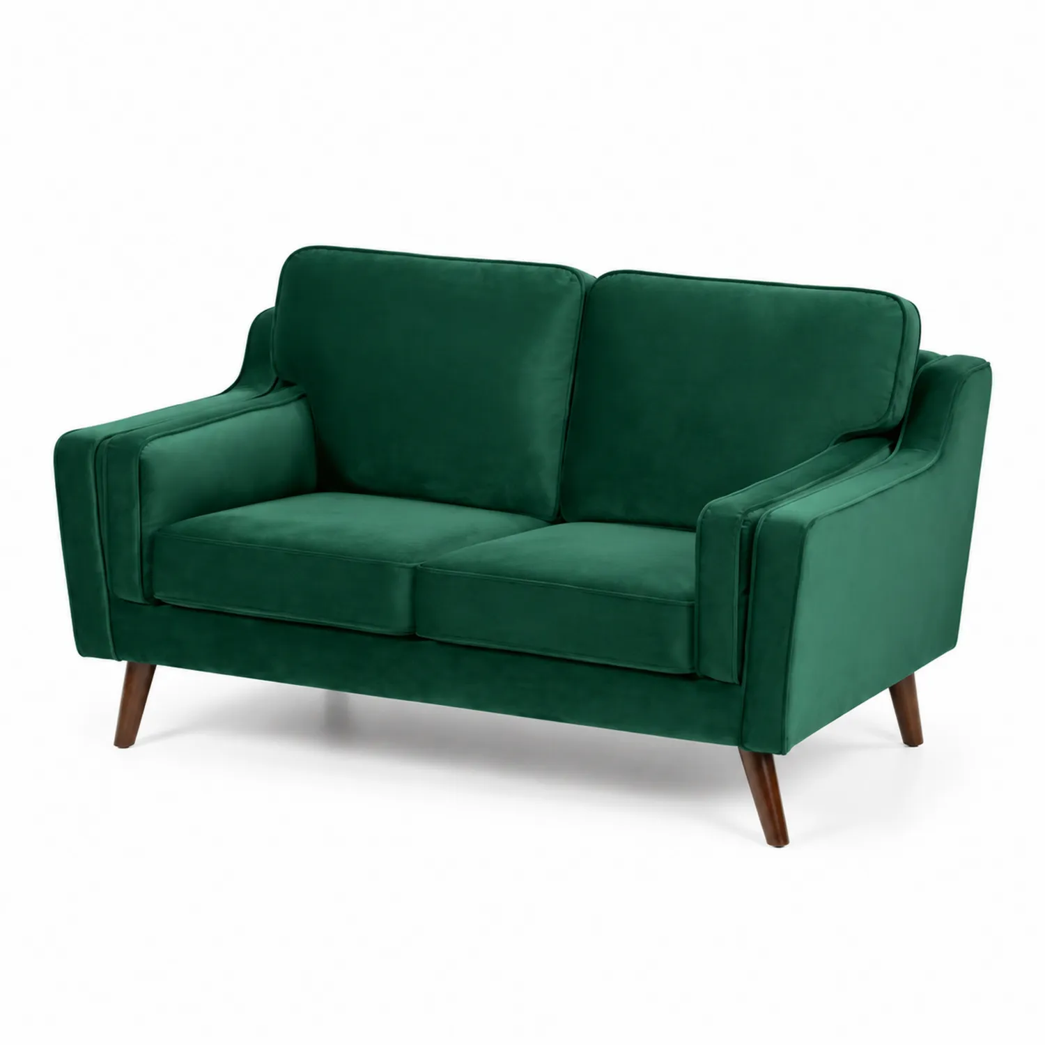 Sofá de Terciopelo Verde con Patas de Madera