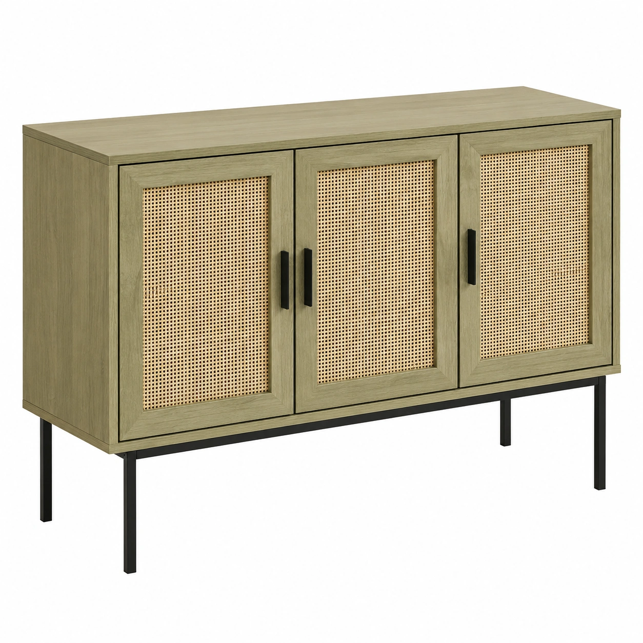 Aparador Nordico de 3 Puertas con Paneles de Ratan Natural-SelviaLiving