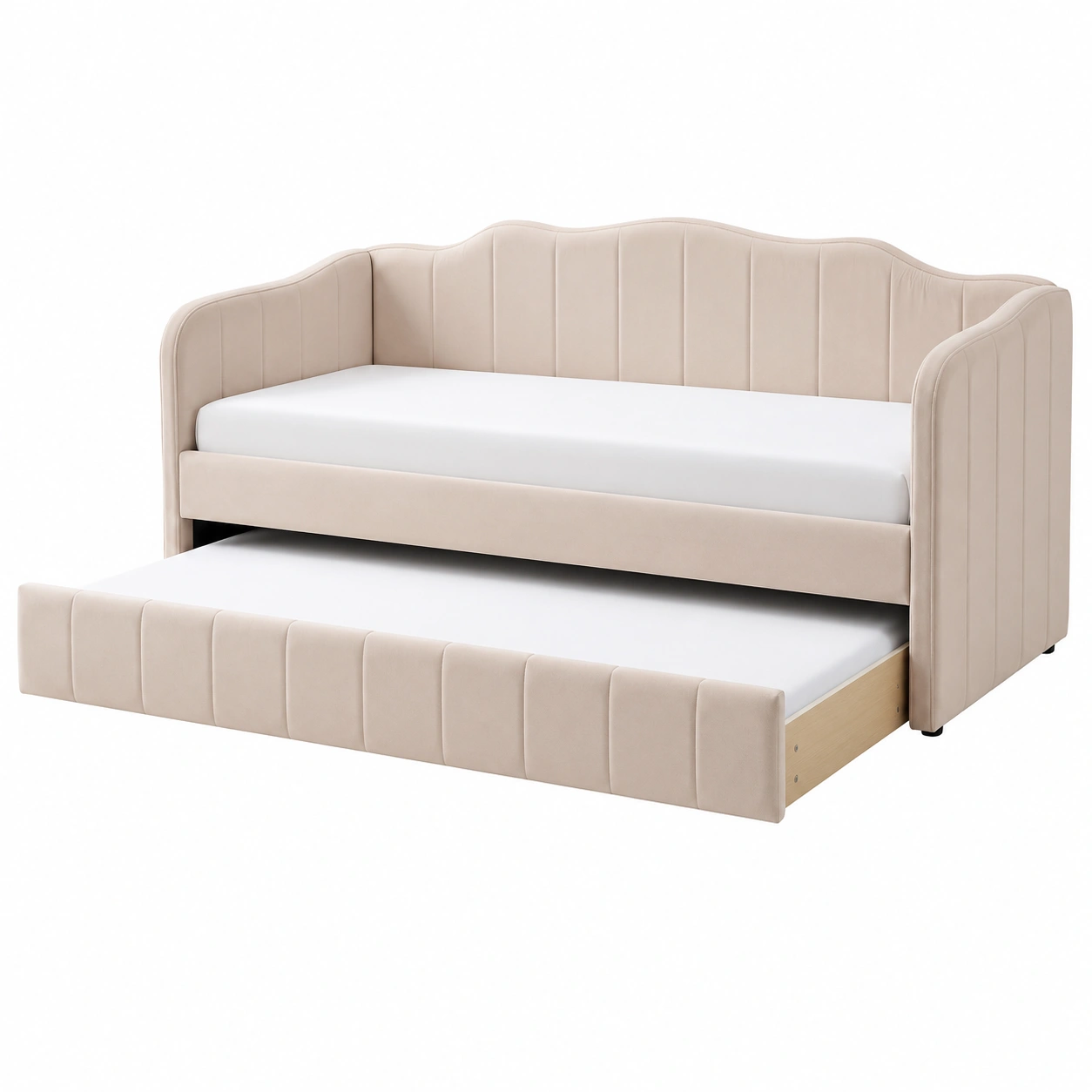 Sofa Cama Tapizado con Cama Nido y Respaldo Ondulado Beige-SelviaLiving