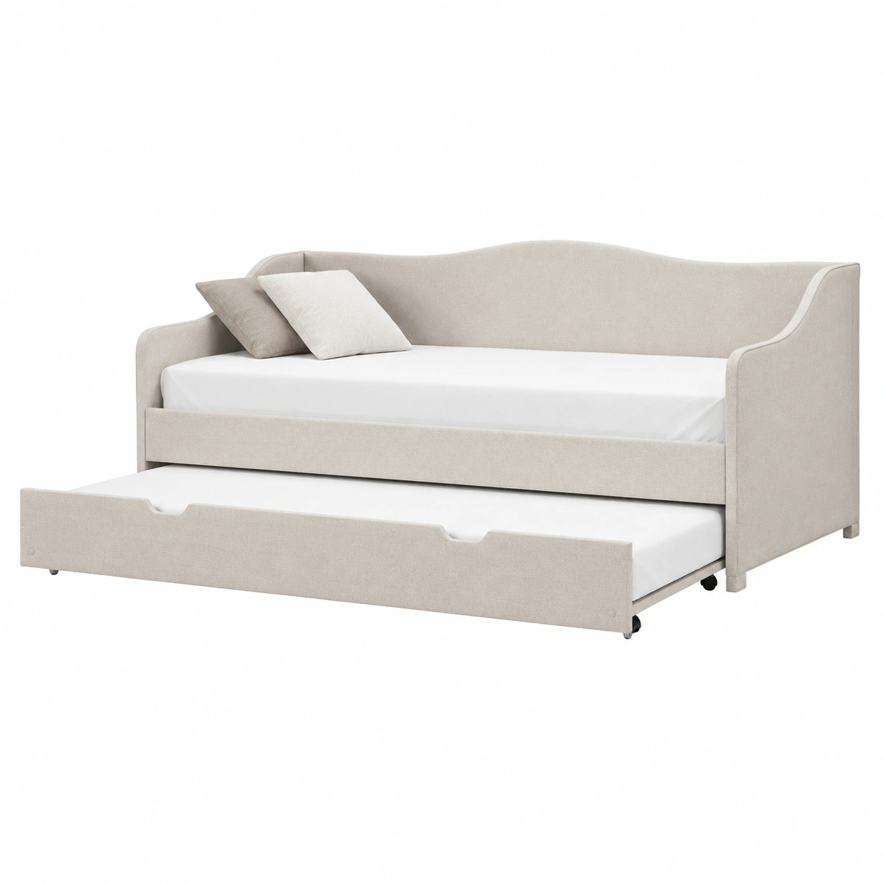 Sofa Cama Tapizado con Cama Nido Extraible Beige Minimalista-SelviaLiving