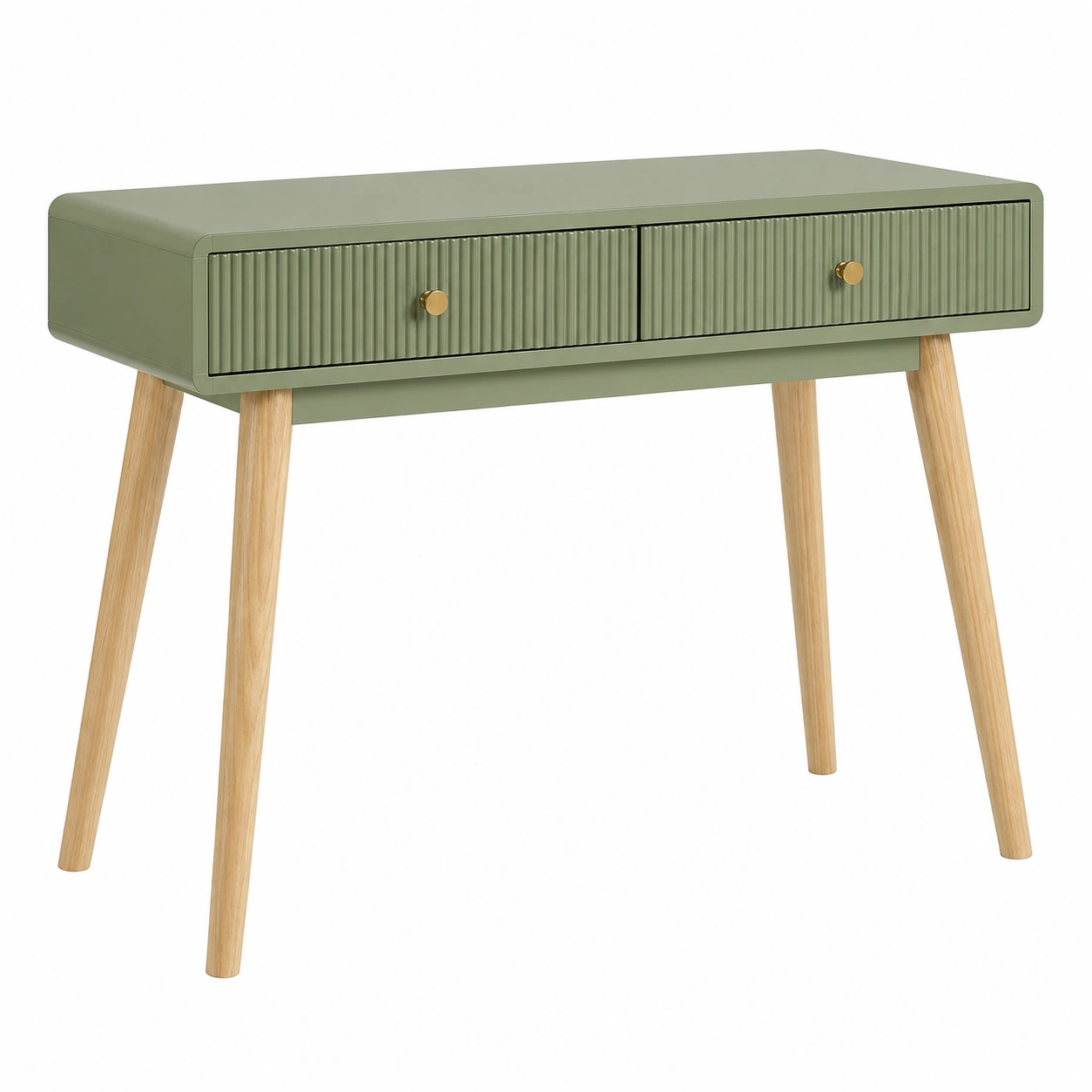 Mesa Consola Nordica Verde Salvia con 2 Cajones Ranurados-SelviaLiving