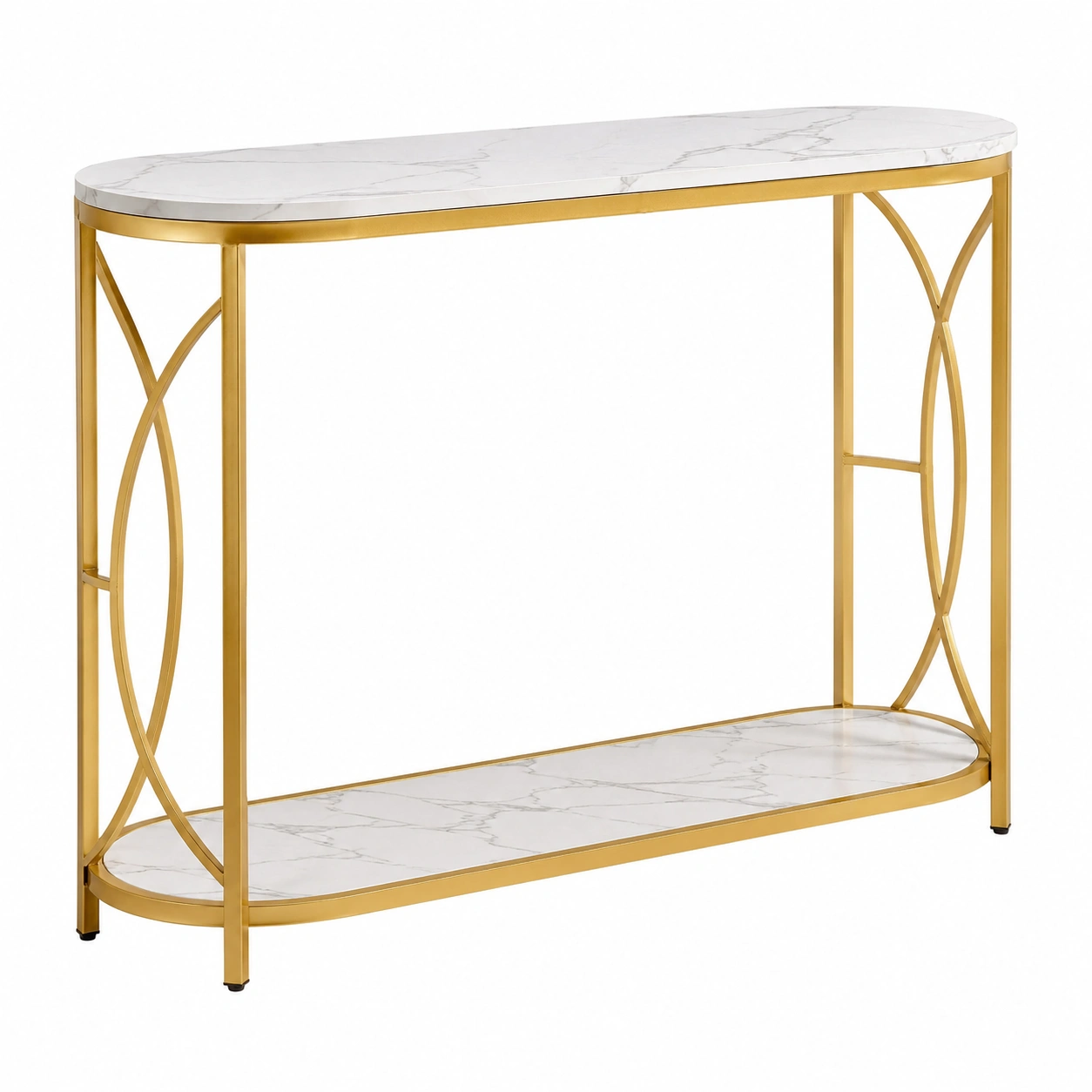 Mesa Consola Moderna con Estante Inferior y Estructura Metalica-SelviaLiving