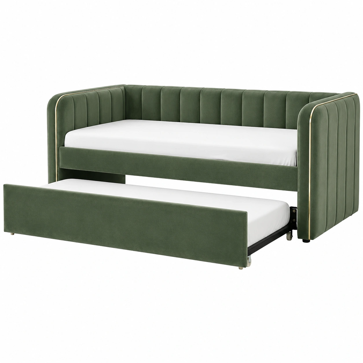 Cama Nido Tapizada Verde Oliva Moderna con Cama Extraible-SelviaLiving