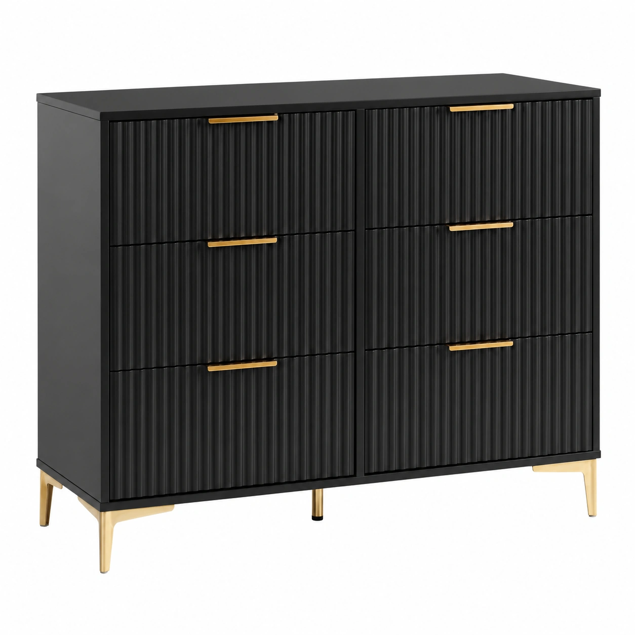 Comoda Moderna Negra con 6 Cajones y Detalles Dorados Estilo Minimalista-SelviaLiving