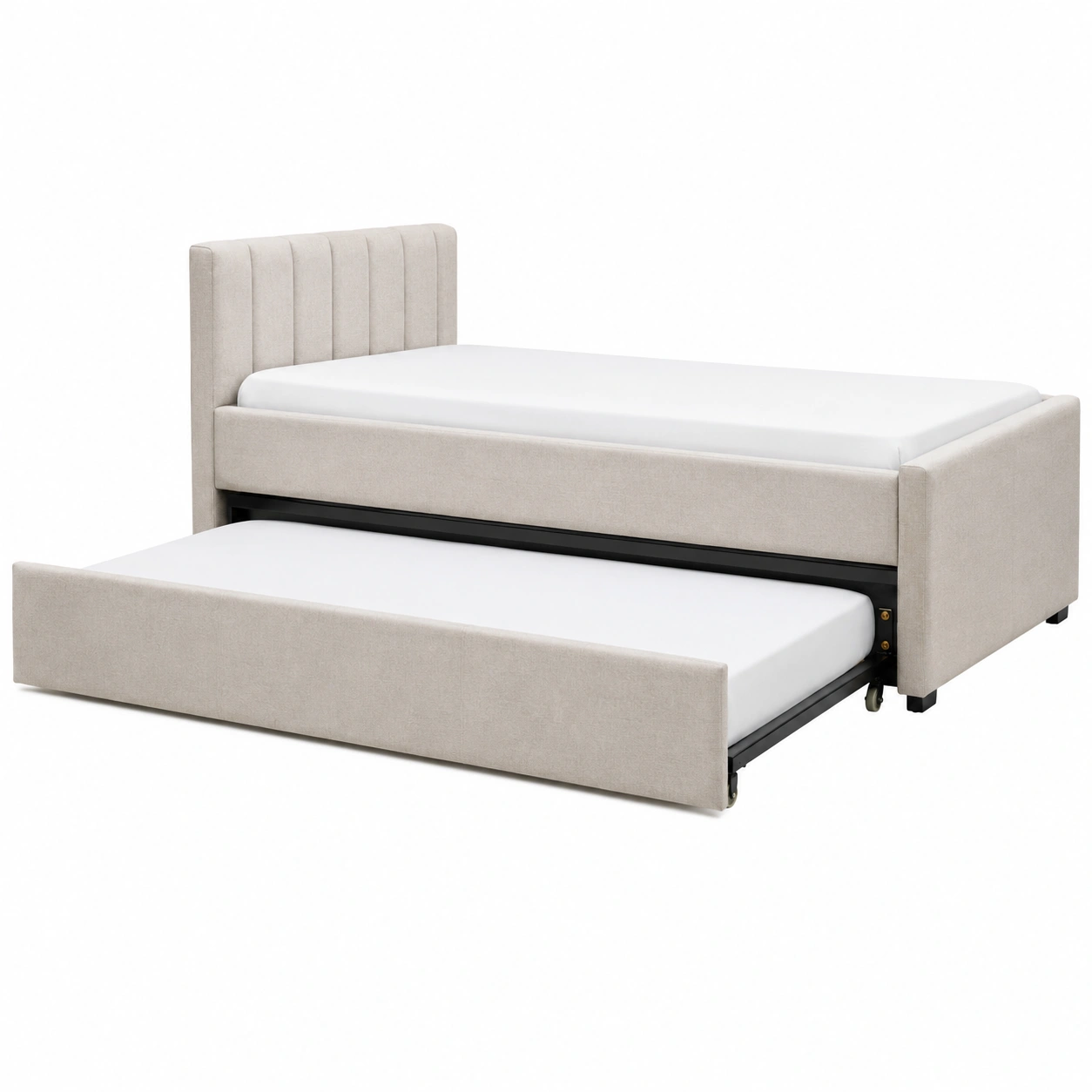 Cama Nido Tapizada Beige con Cama Extraible Individual Moderna-SelviaLiving
