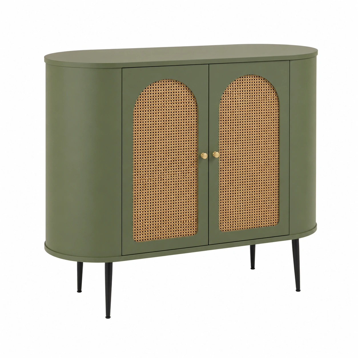 Aparador Moderno de Ratan y Metal Verde Oliva-SelviaLiving