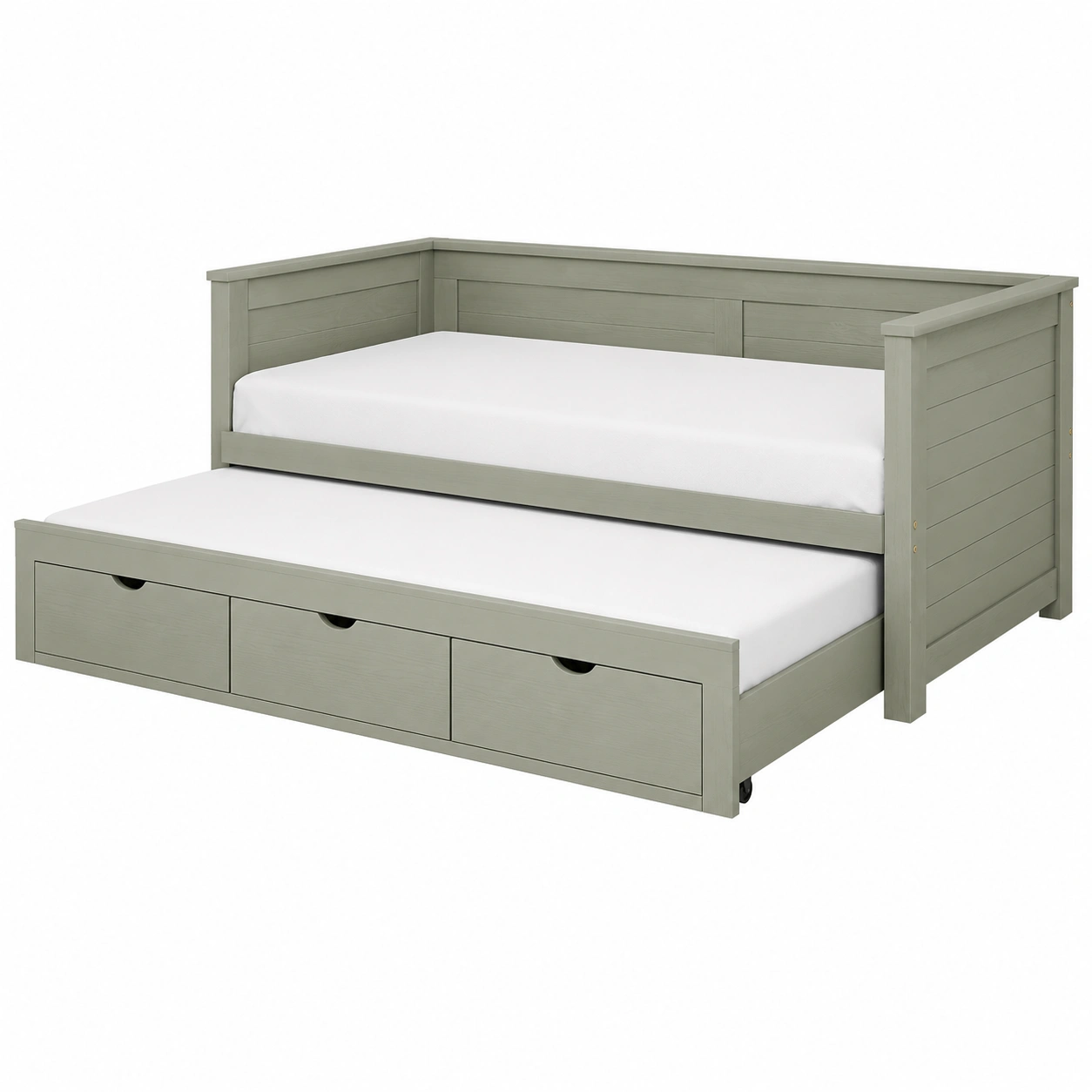 Cama Nido Moderna con Cajones Integrados Verde Gris para Dormitorio Infantil-SelviaLiving