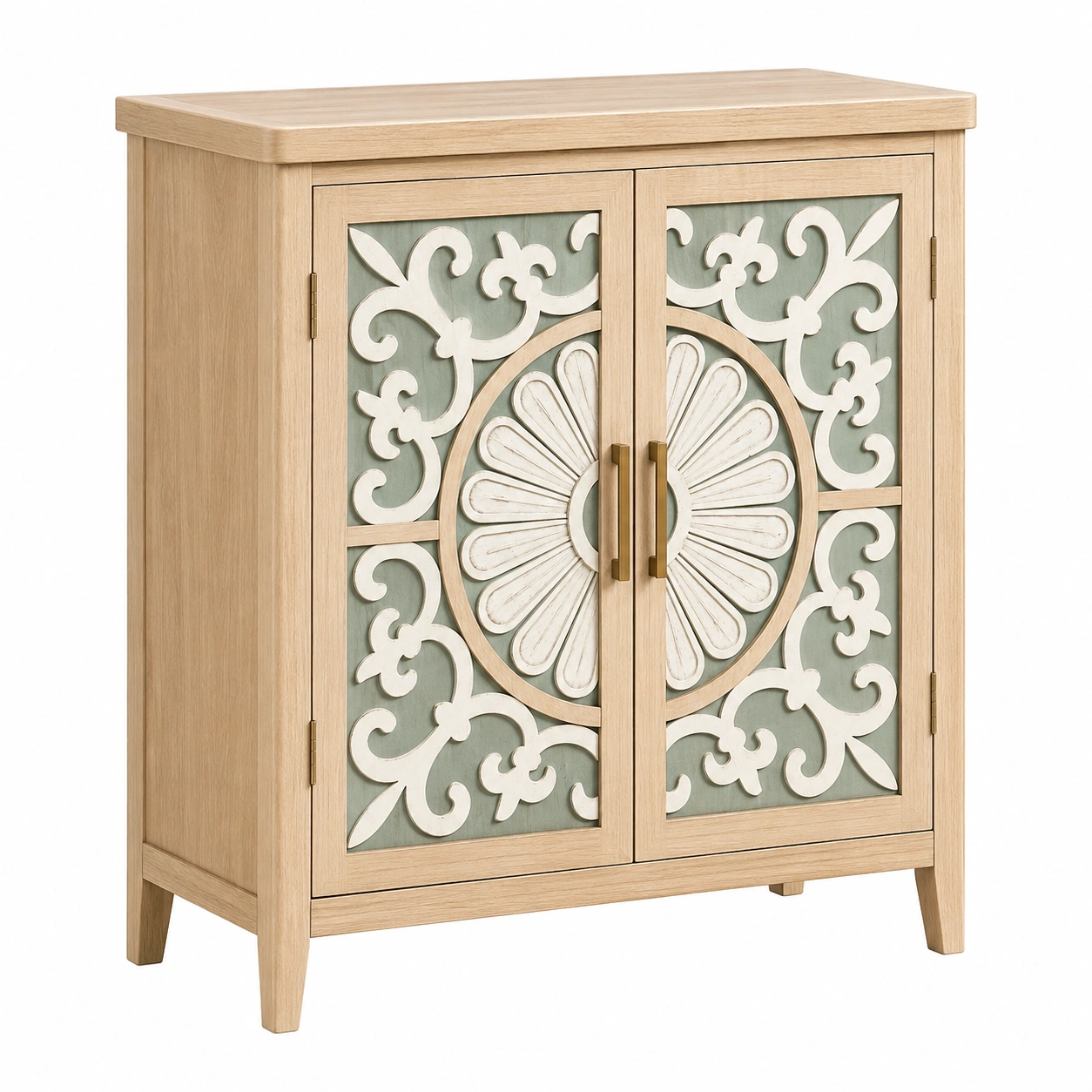 Armario Decorativo de Madera Clara con Puertas Talladas-SelviaHome