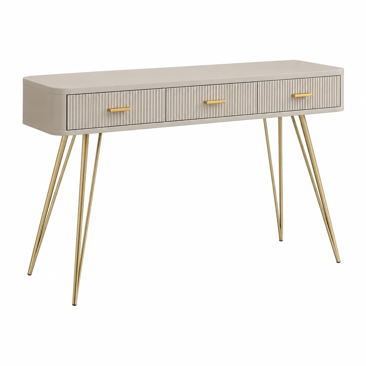 Consola Moderna con 3 Cajones y Patas Metalicas Doradas para Sala y Recibidor-SelviaHome