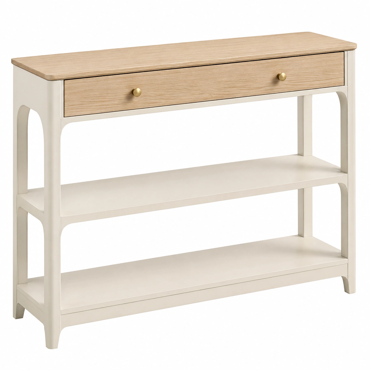 Mesa Consola Moderna con Cajon y Estantes Abiertos Blanco y Madera Natural-SelviaHome