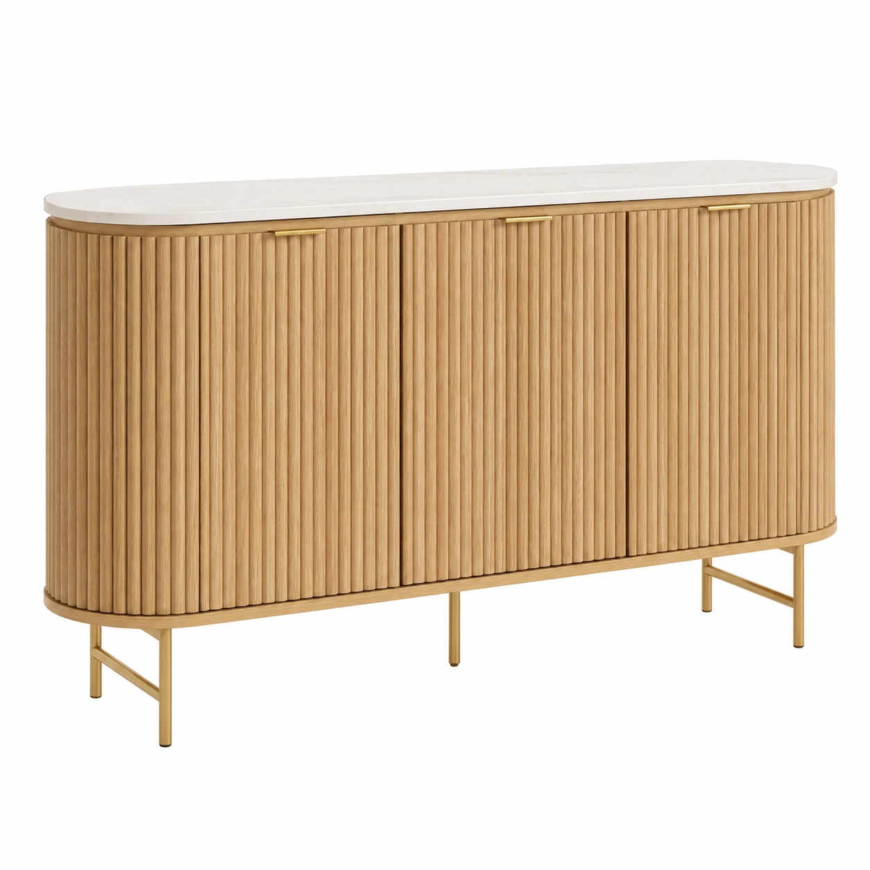 Aparador Moderno Ovalado de Madera Natural con Patas Metalicas Doradas-SelviaHome