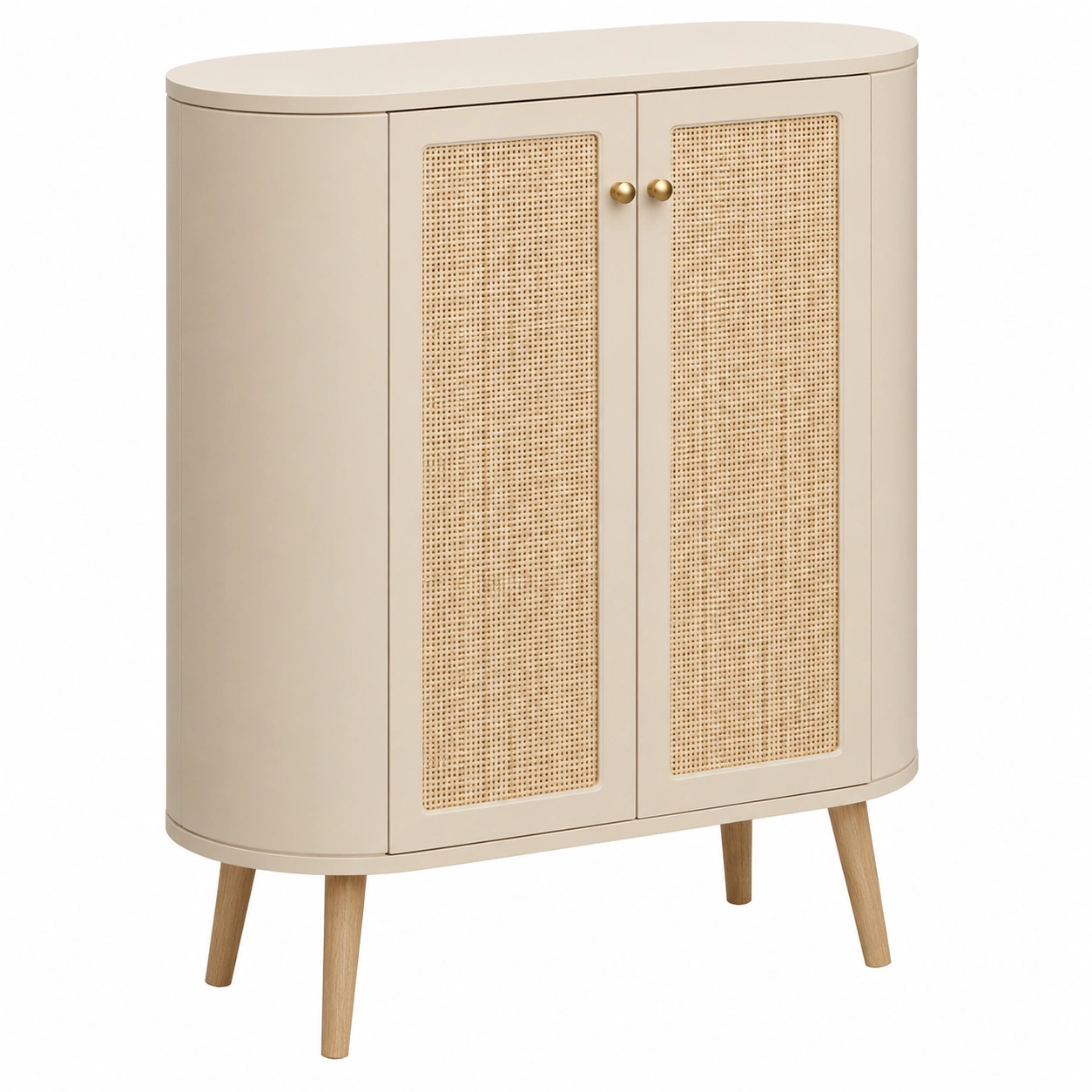 Aparador Moderno de Ratán con Puertas Dobles y Patas de Madera para Salon Dormitorio Entrada-SelviaHome