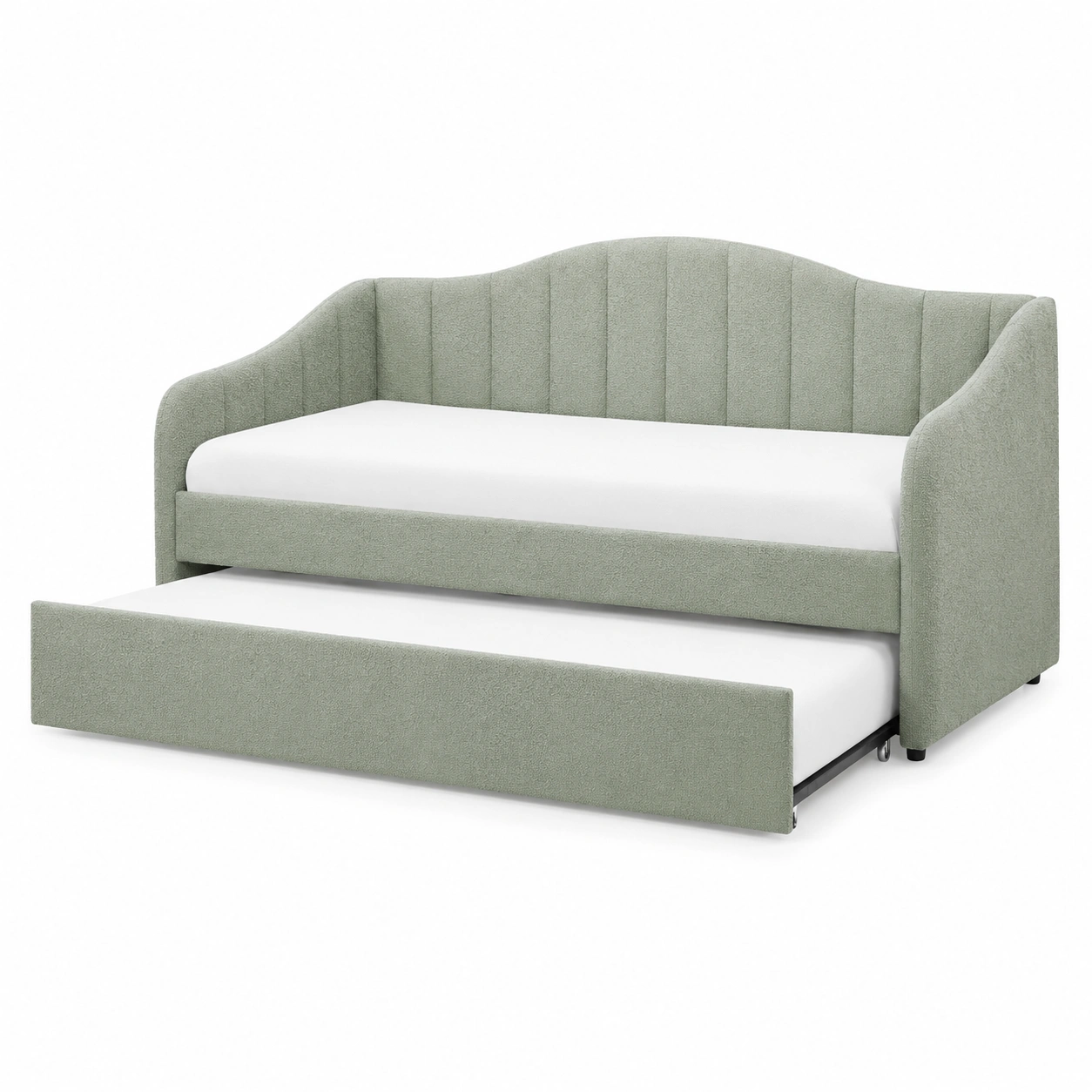 Sofa Cama Tapizado Verde Salvia con Cama Nido Extraible y Cabecero Curvo-SelviaHome