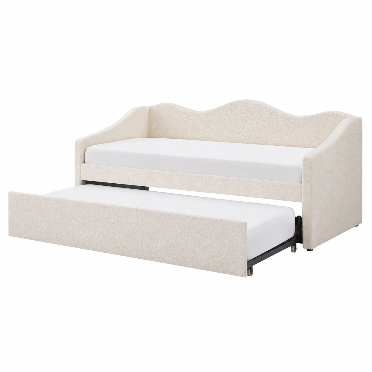 Sofa Cama Nido Tapizado Boucle Crema con Respaldo Ondulado-SelviaHome