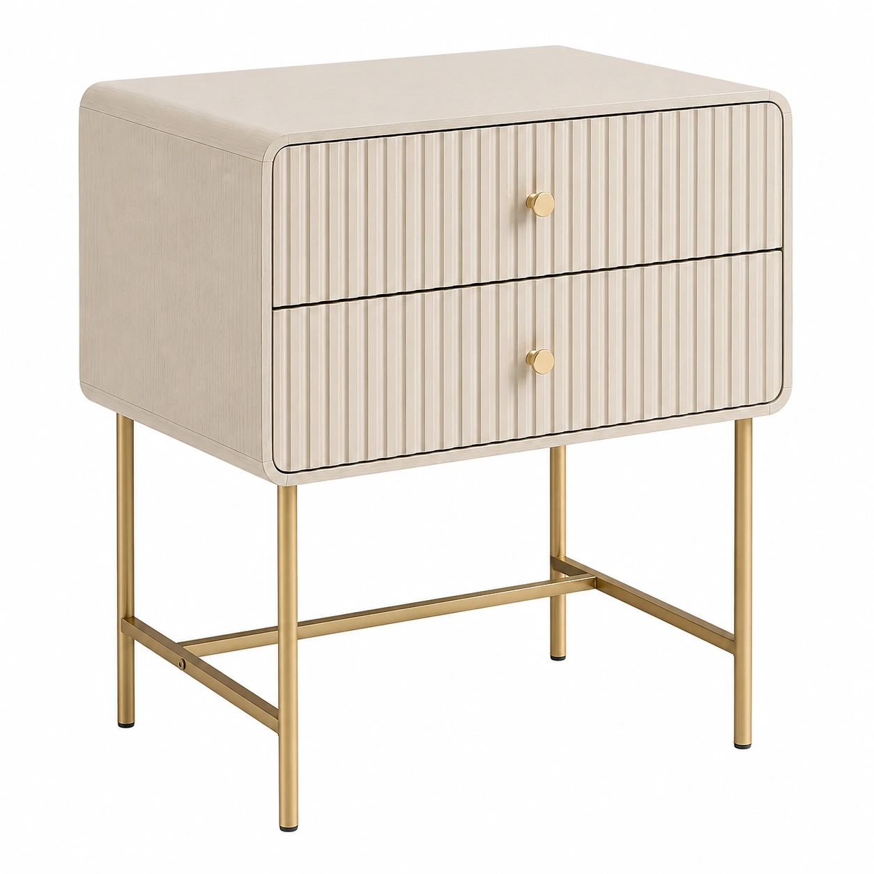 Mesita de noche moderna 2 cajones textura lineal Beige/Dorado-SelviaHome