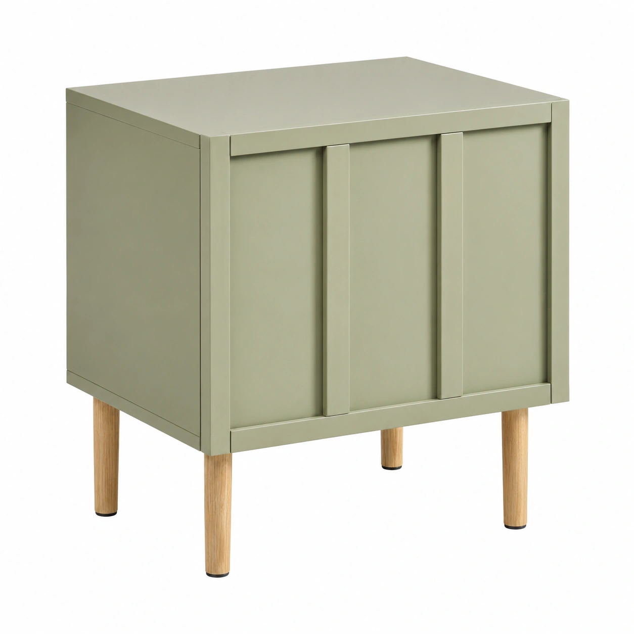 Mesita de noche moderna con puerta decorativa y patas de madera Verde salvia-SelviaHome