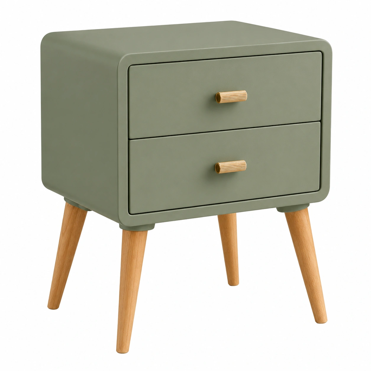 Mesita de noche moderna 2 cajones verde oliva estilo nordico-SelviaHome
