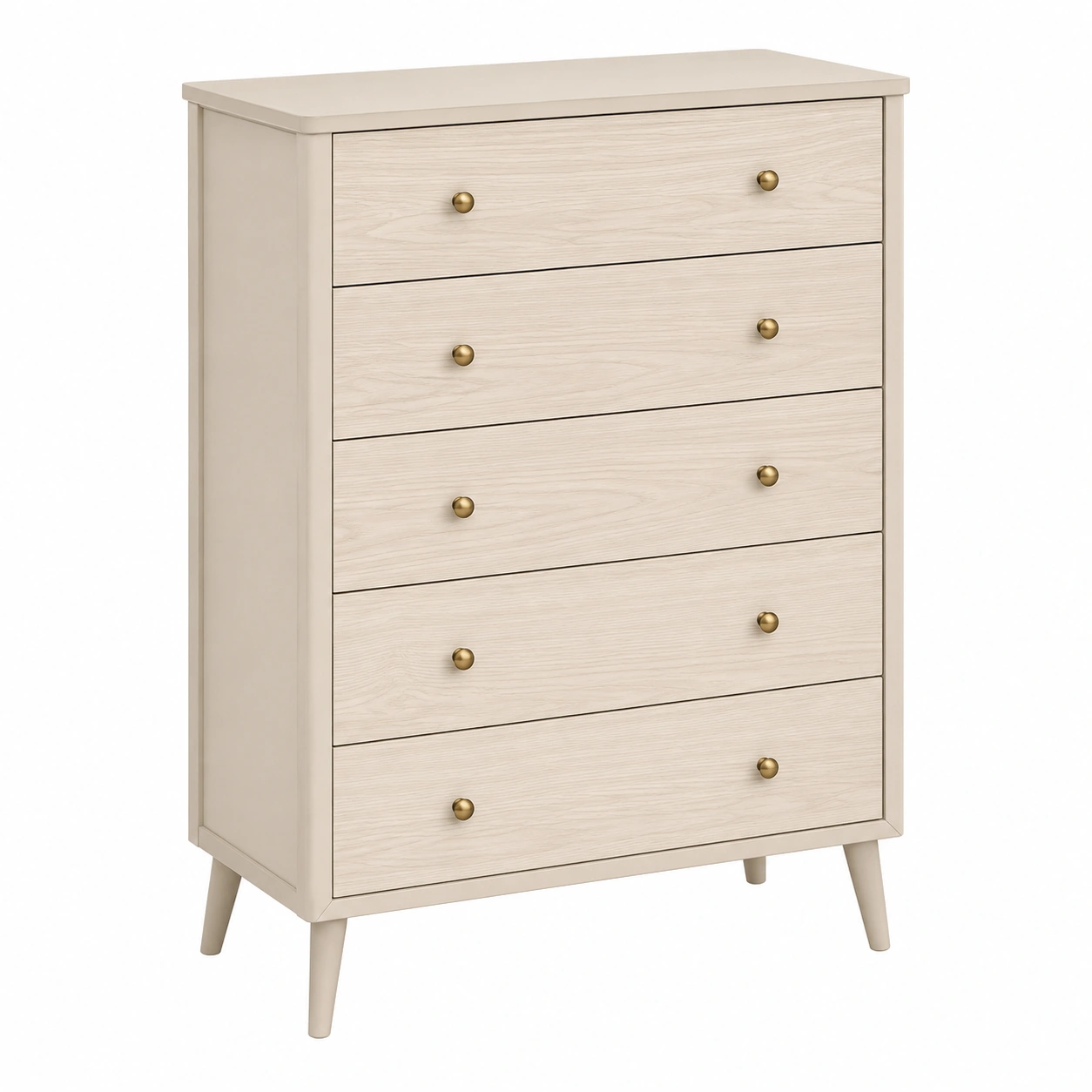 Comoda nordica de 5 cajones en color beige y madera clara-SelviaHome