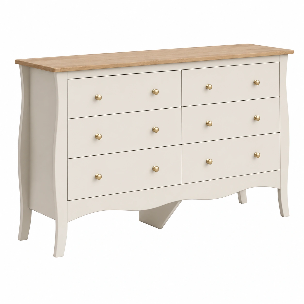 Comoda Clasica Francesa 6 Cajones Beige y Roble para Dormitorio Elegante-SelviaHome