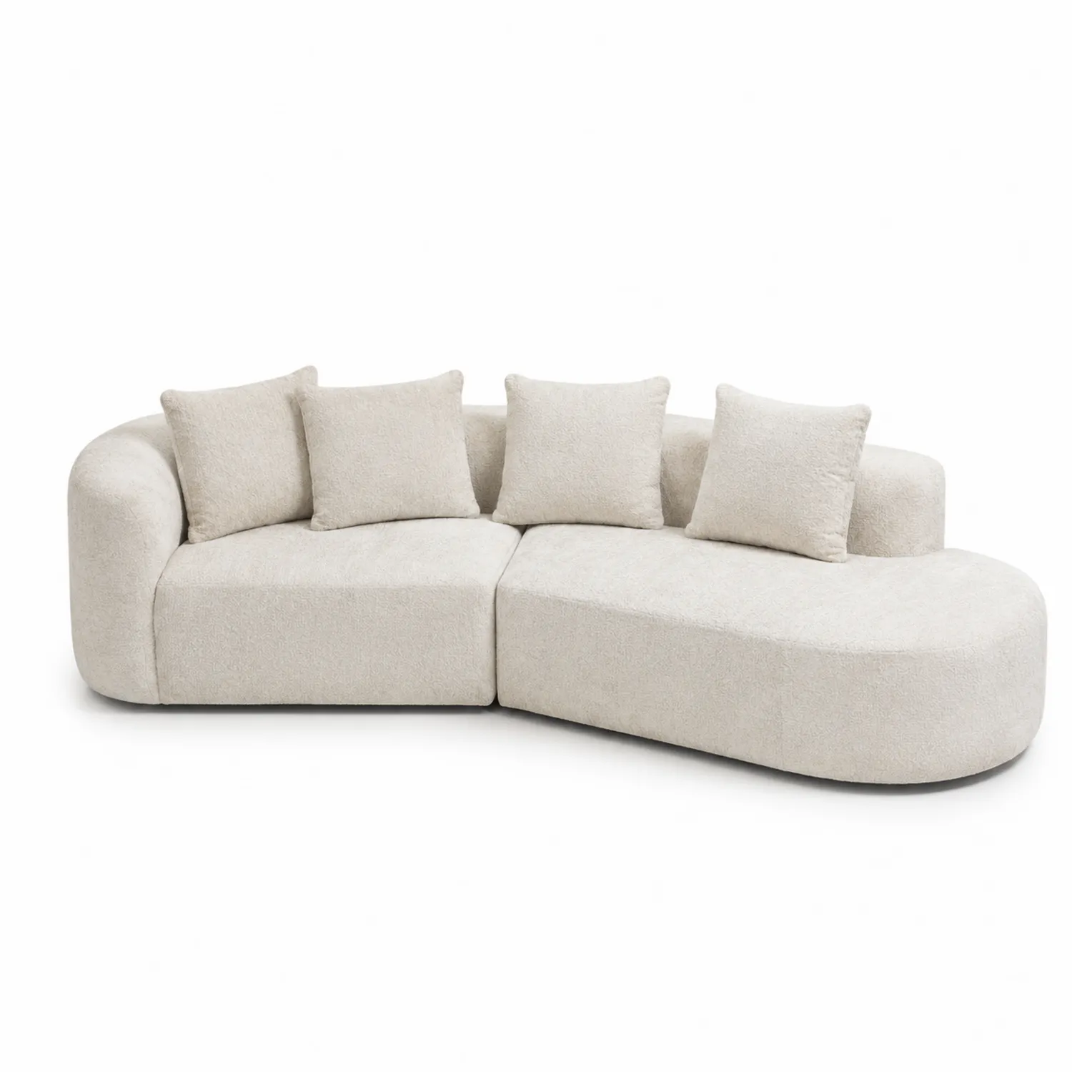 Divano modulare in tessuto beige con chaise longue