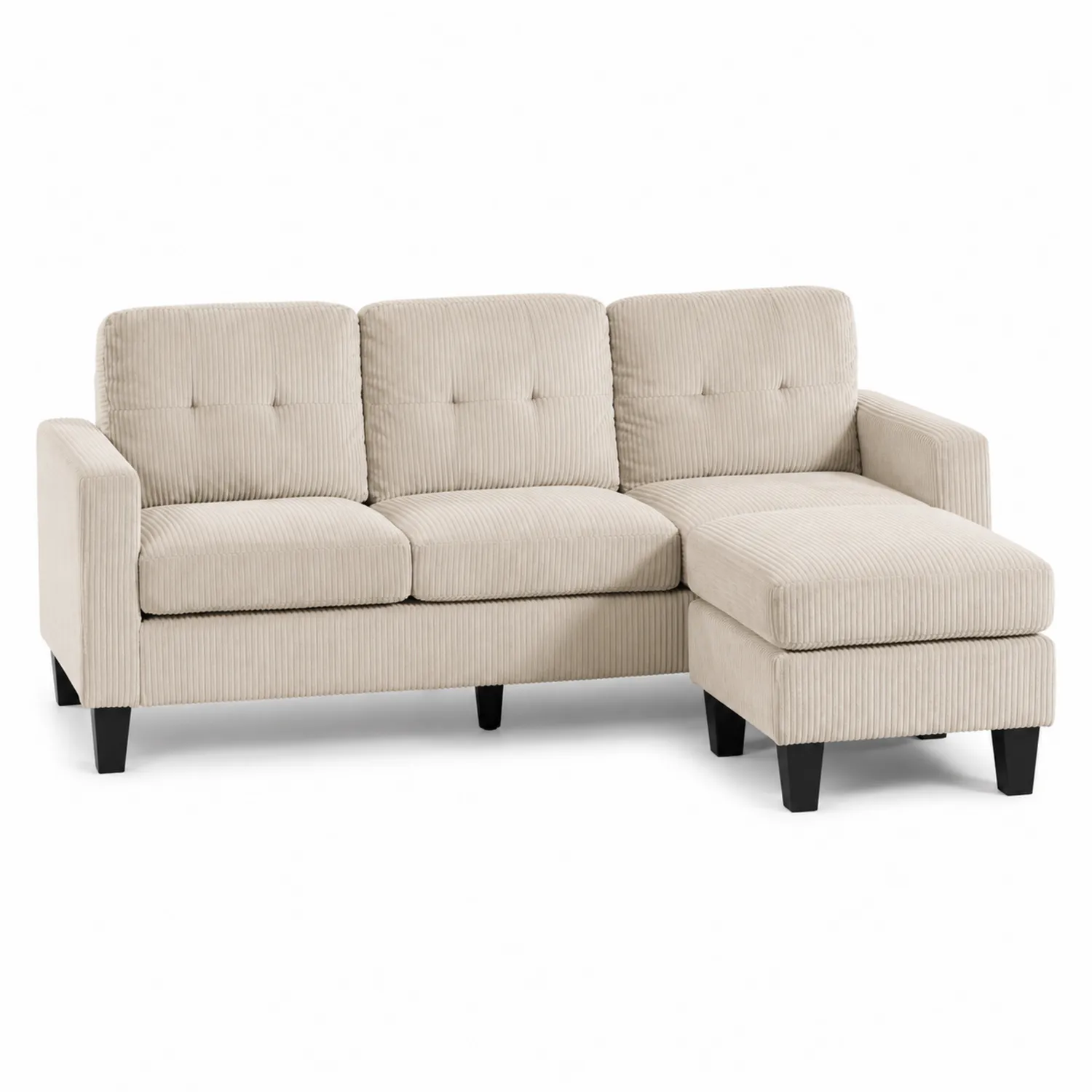 Divano angolare in velluto a coste beige con chaise longue