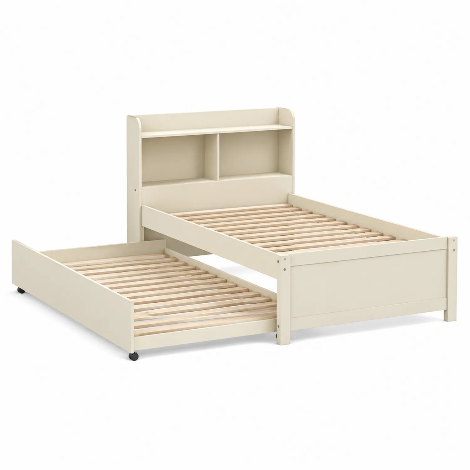 Letto singolo con struttura in legno con secondo letto estraibile Beige 200x90 cm