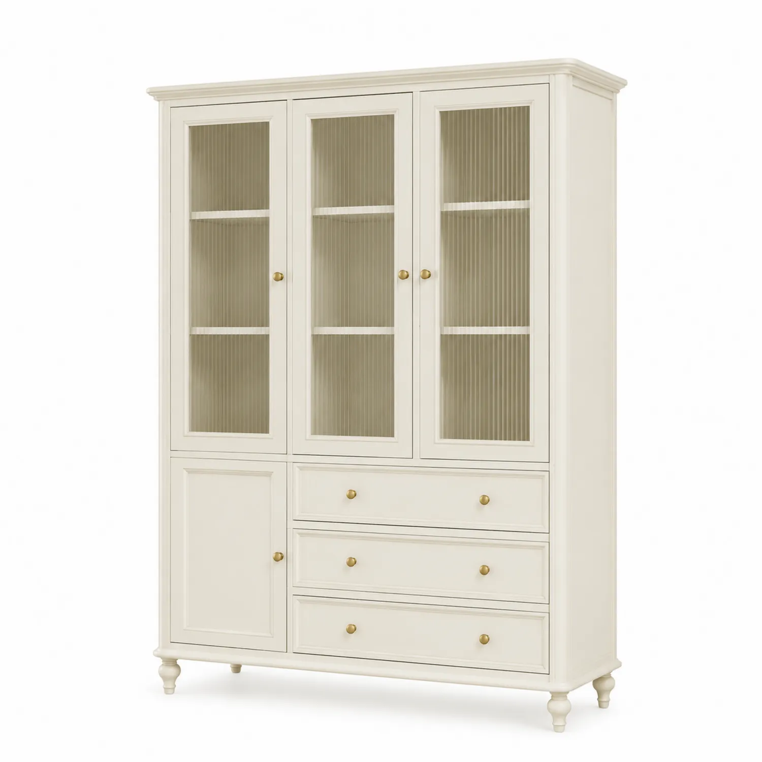 Libreria a tre ante legno e vetro smerigliato Bianca 200x150x40 cm