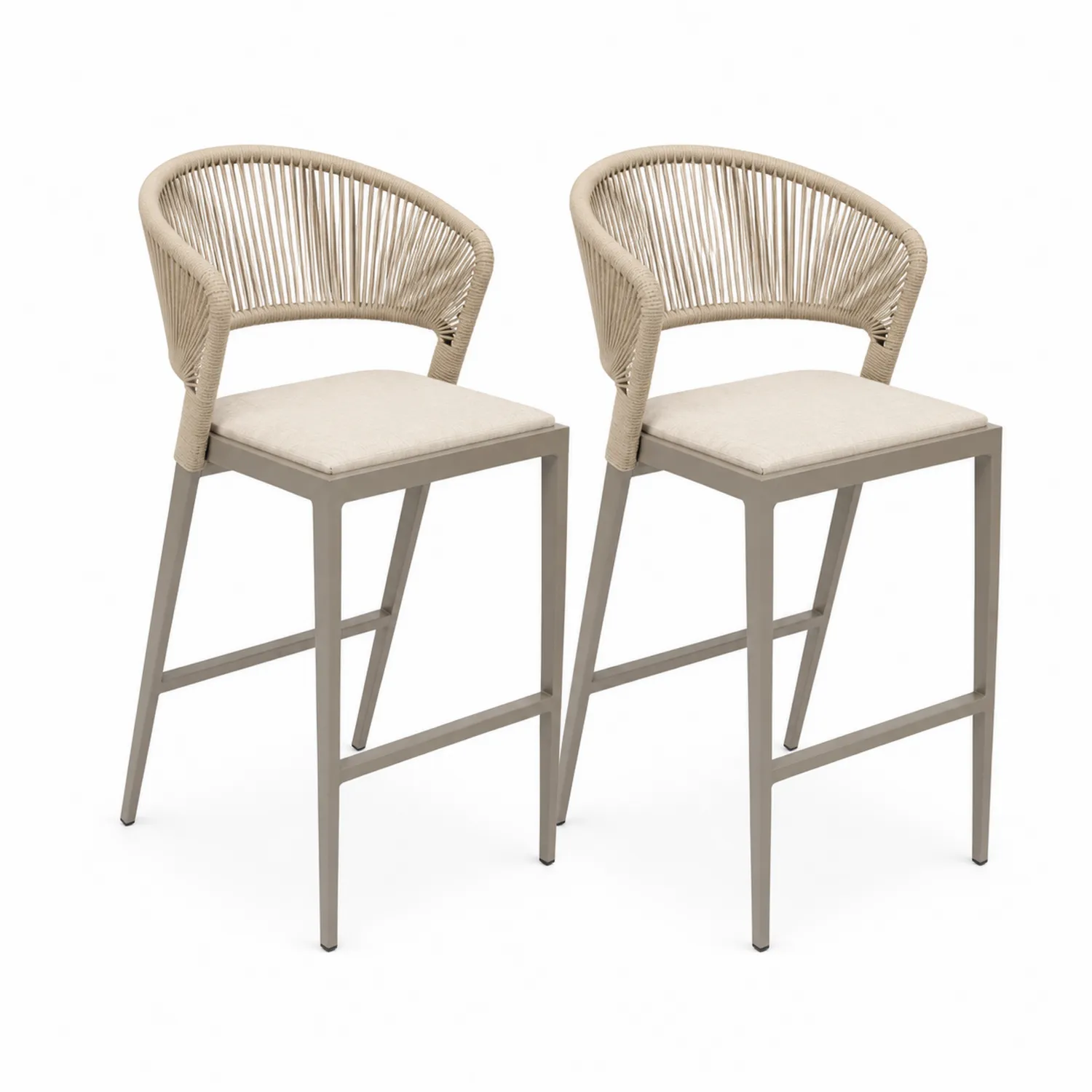 Set di 2 sgabelli da bar in alluminio con corda beige