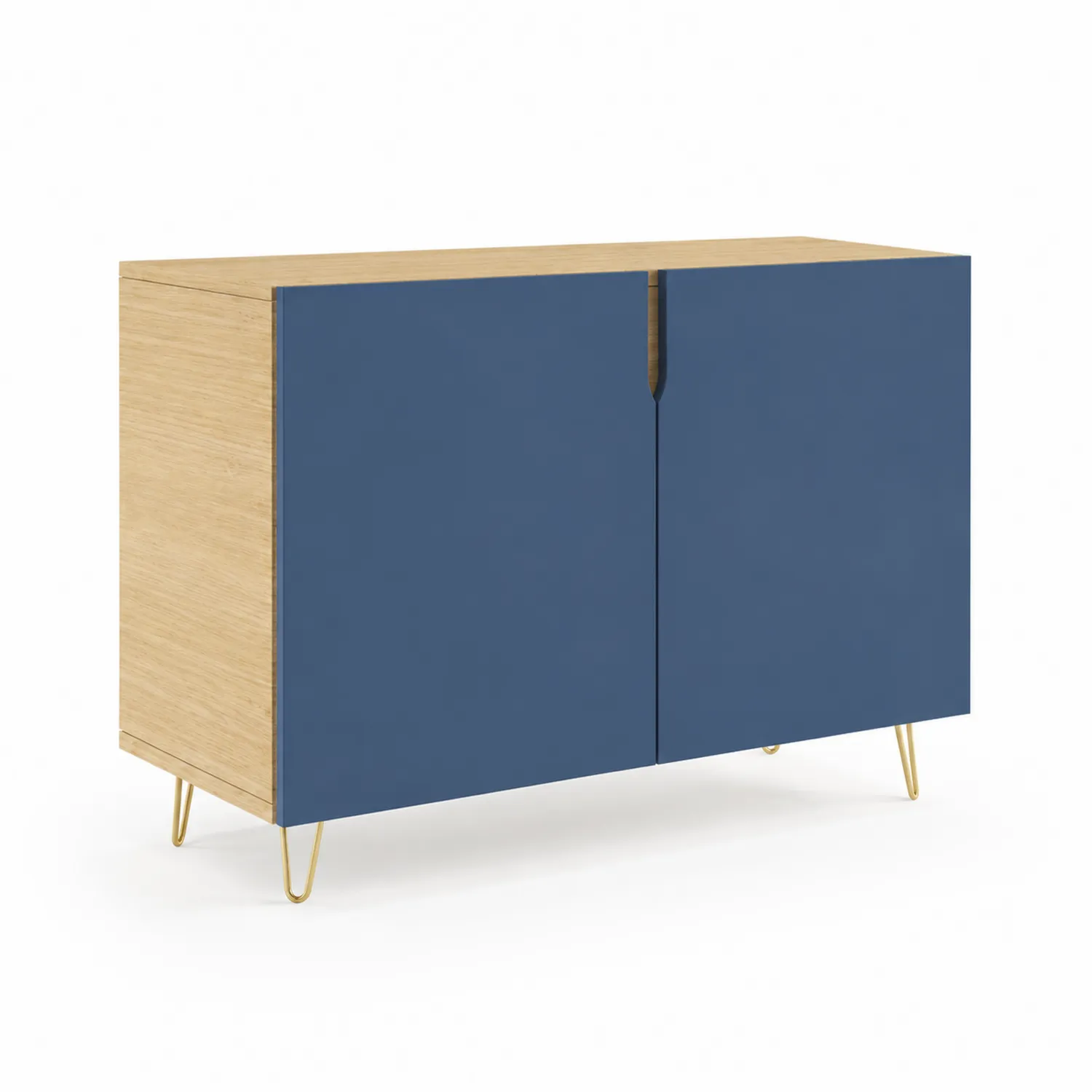 Credenza rettangolare in legno e MDF blu e rovere