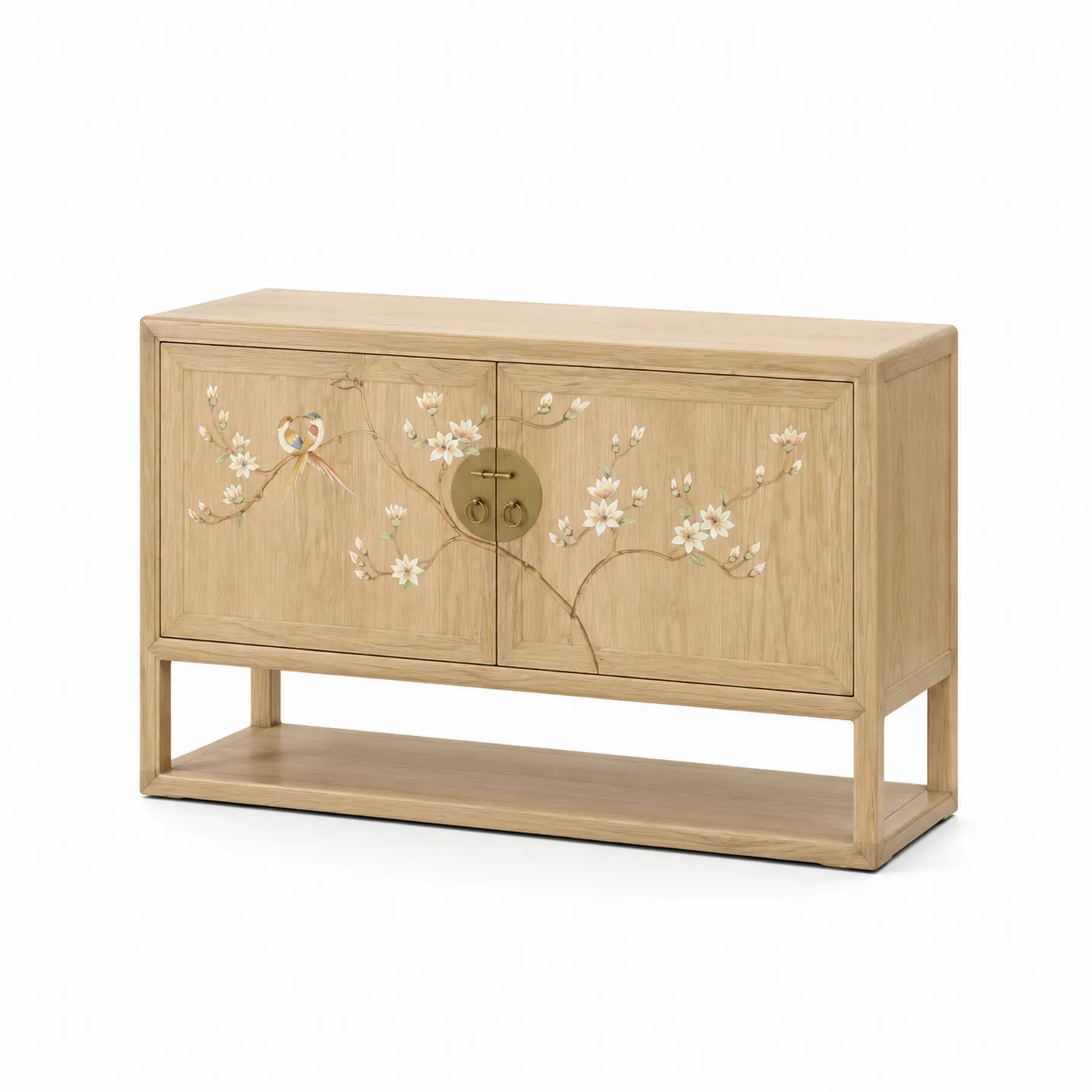 Credenza in Legno Massello con Decorazioni Floreali Dipinte a Mano 120x40x80 cm