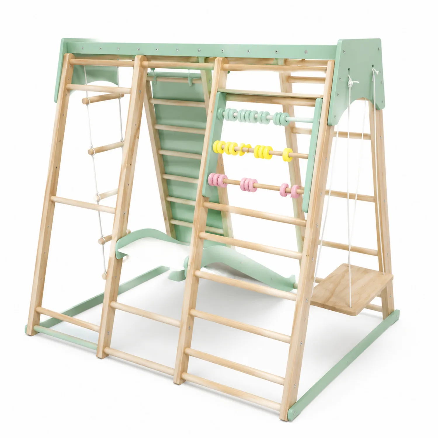 Set giochi per bambini in legno con altalena e scivolo