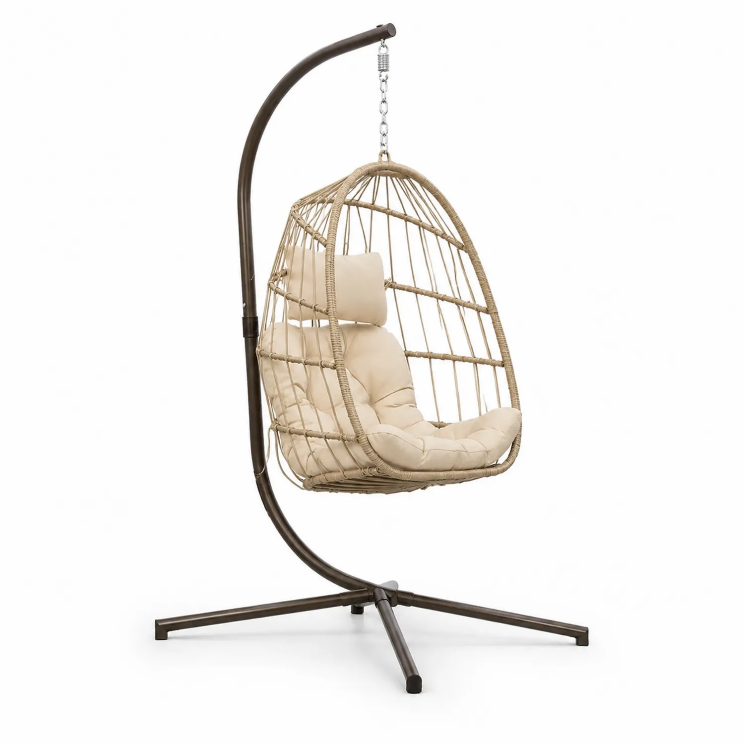Sedia Sospesa in Metallo con Cuscino in Poliestere Beige