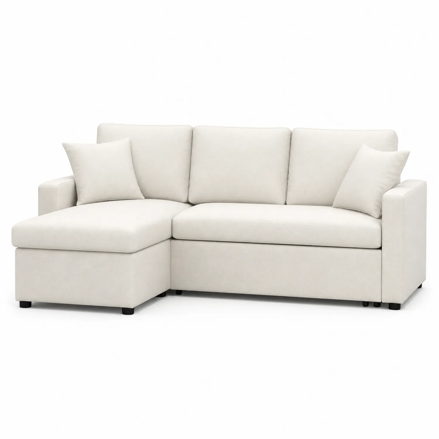 Divano letto angolare in tessuto Beige con chaise longue