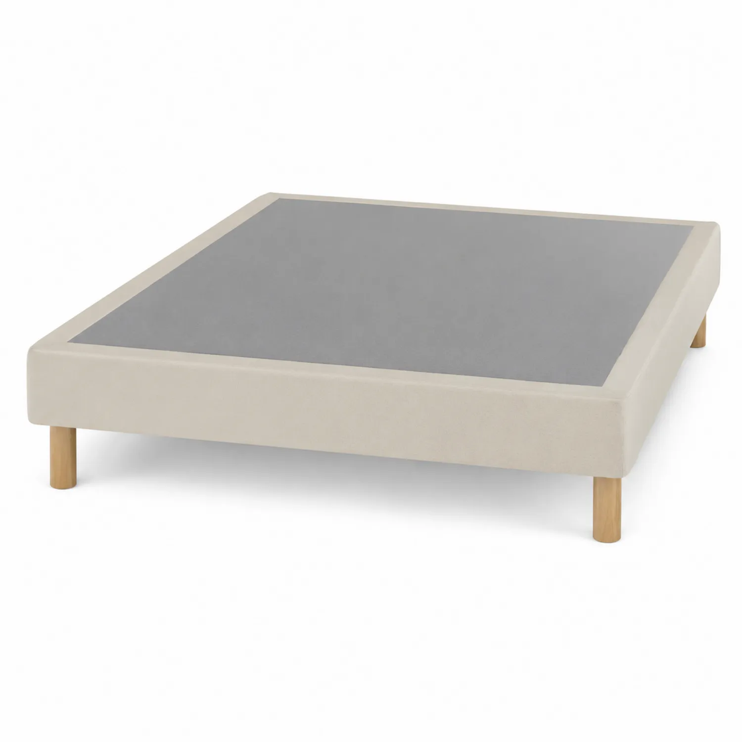 Struttura letto matrimoniale con gambe in legno e tessuto beige 160x200 cm