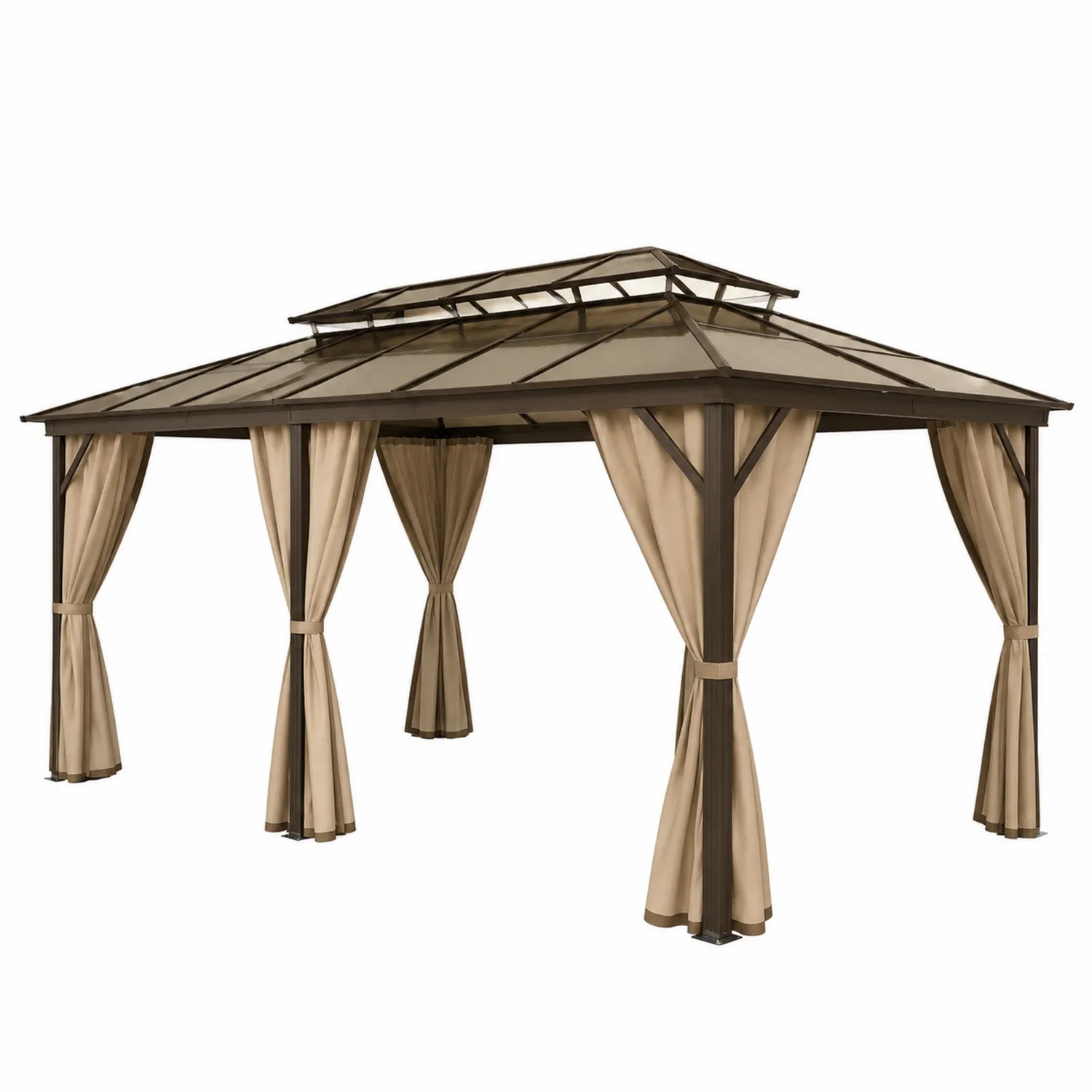 Gazebo rettangolare 300x400 cm in acciaio e policarbonato con tende beige