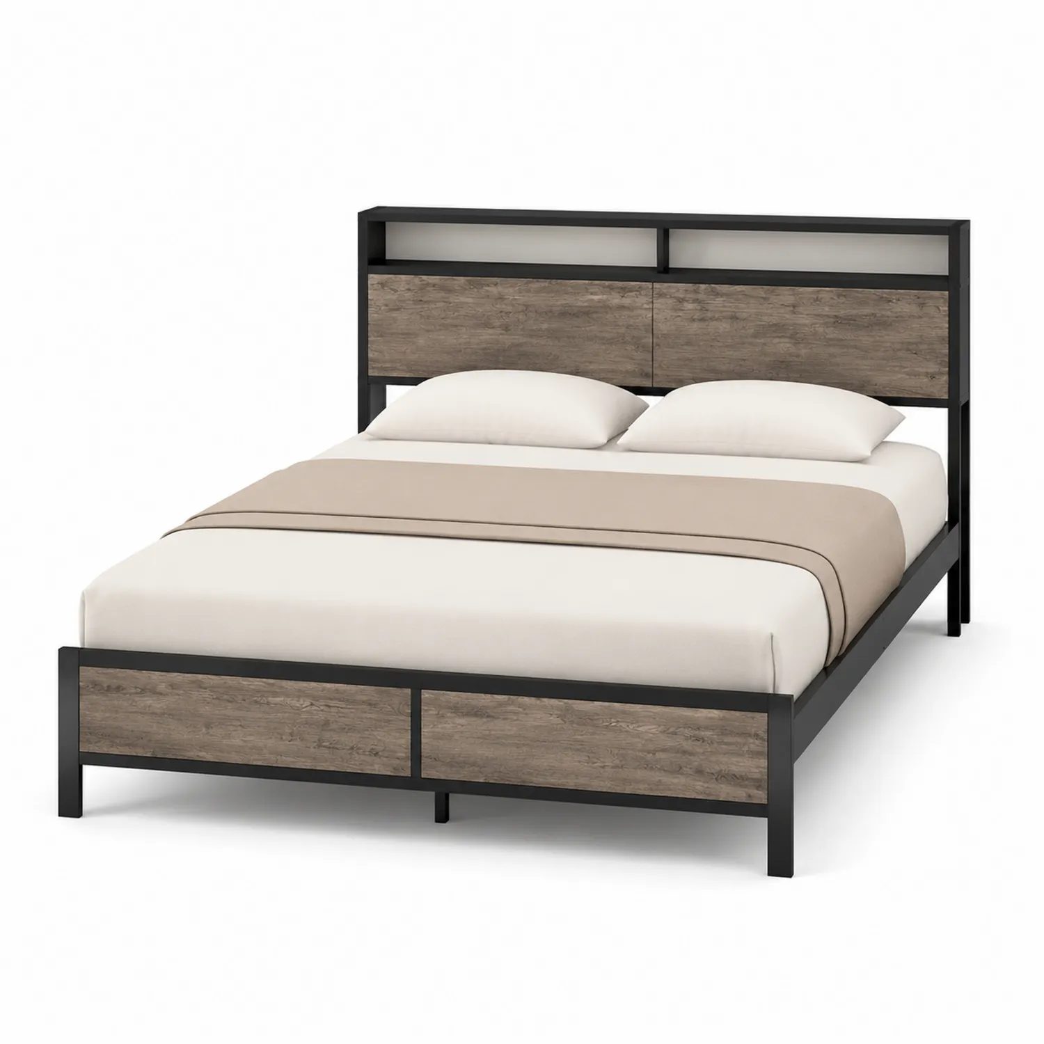 Letto Matrimoniale in Metallo e Legno Truciolato 160x200 cm Nero Rovere